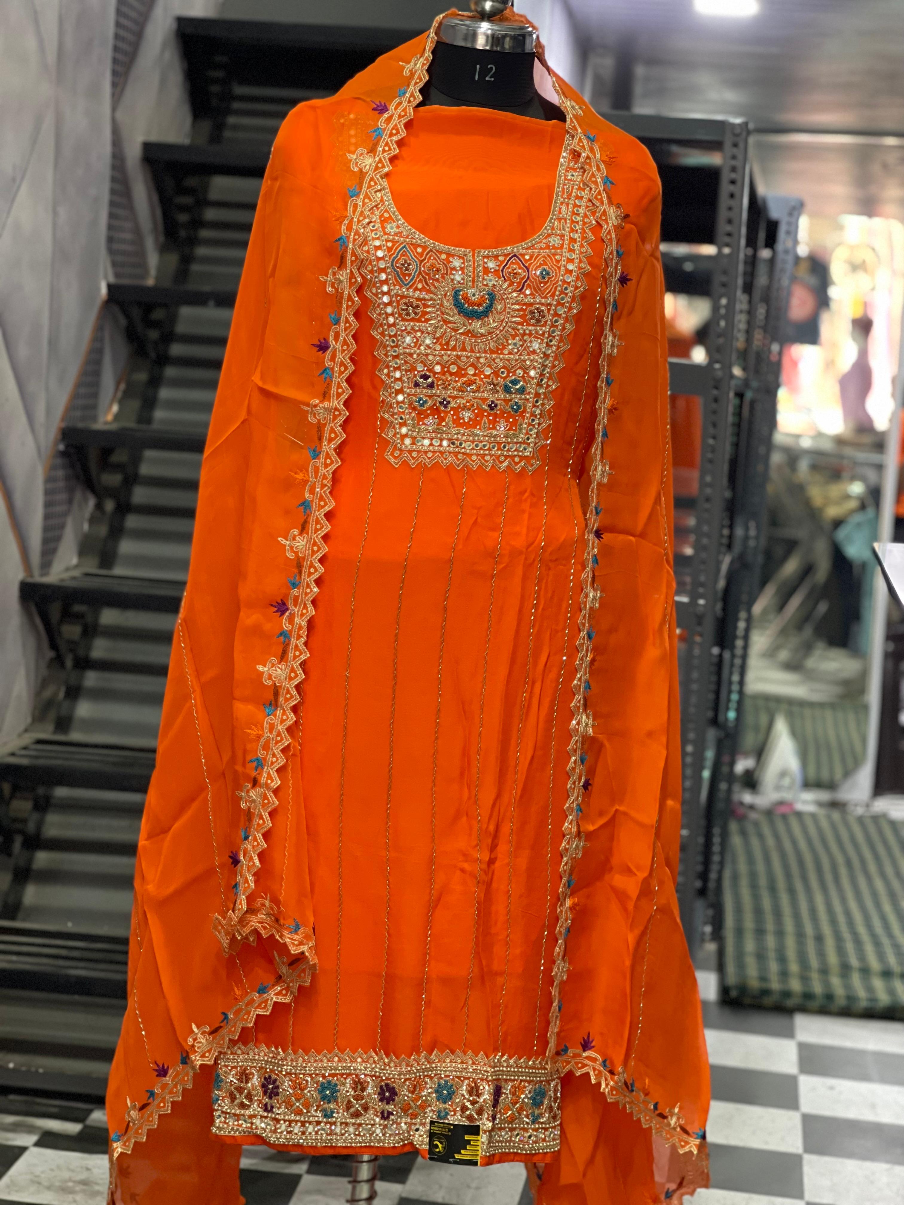  AC150 |  Orange Traditional Dress | Orginza Stuff | Hand Work | Party | Wedding Suit | Ring Ceremony