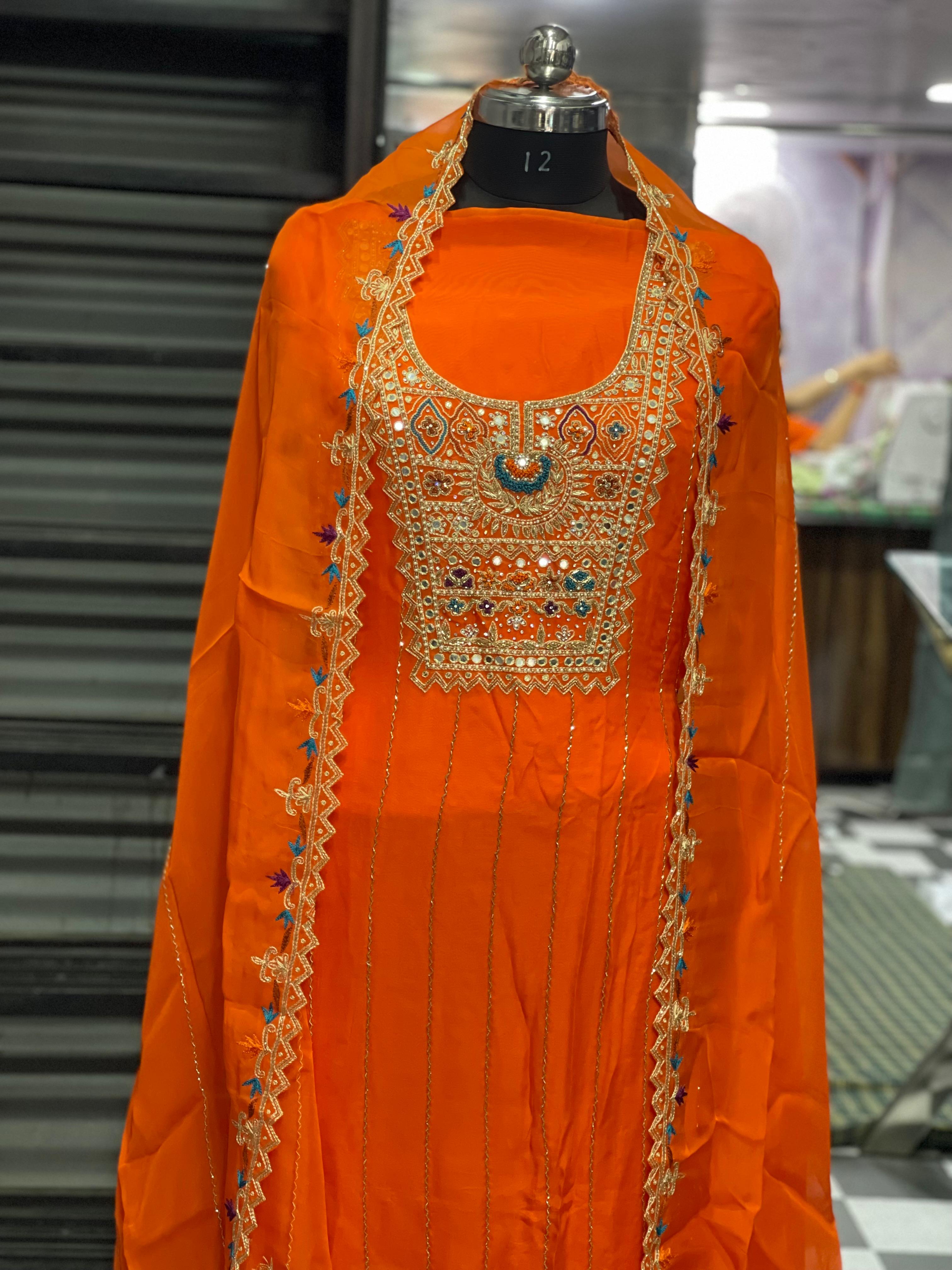  AC150 |  Orange Traditional Dress | Orginza Stuff | Hand Work | Party | Wedding Suit | Ring Ceremony