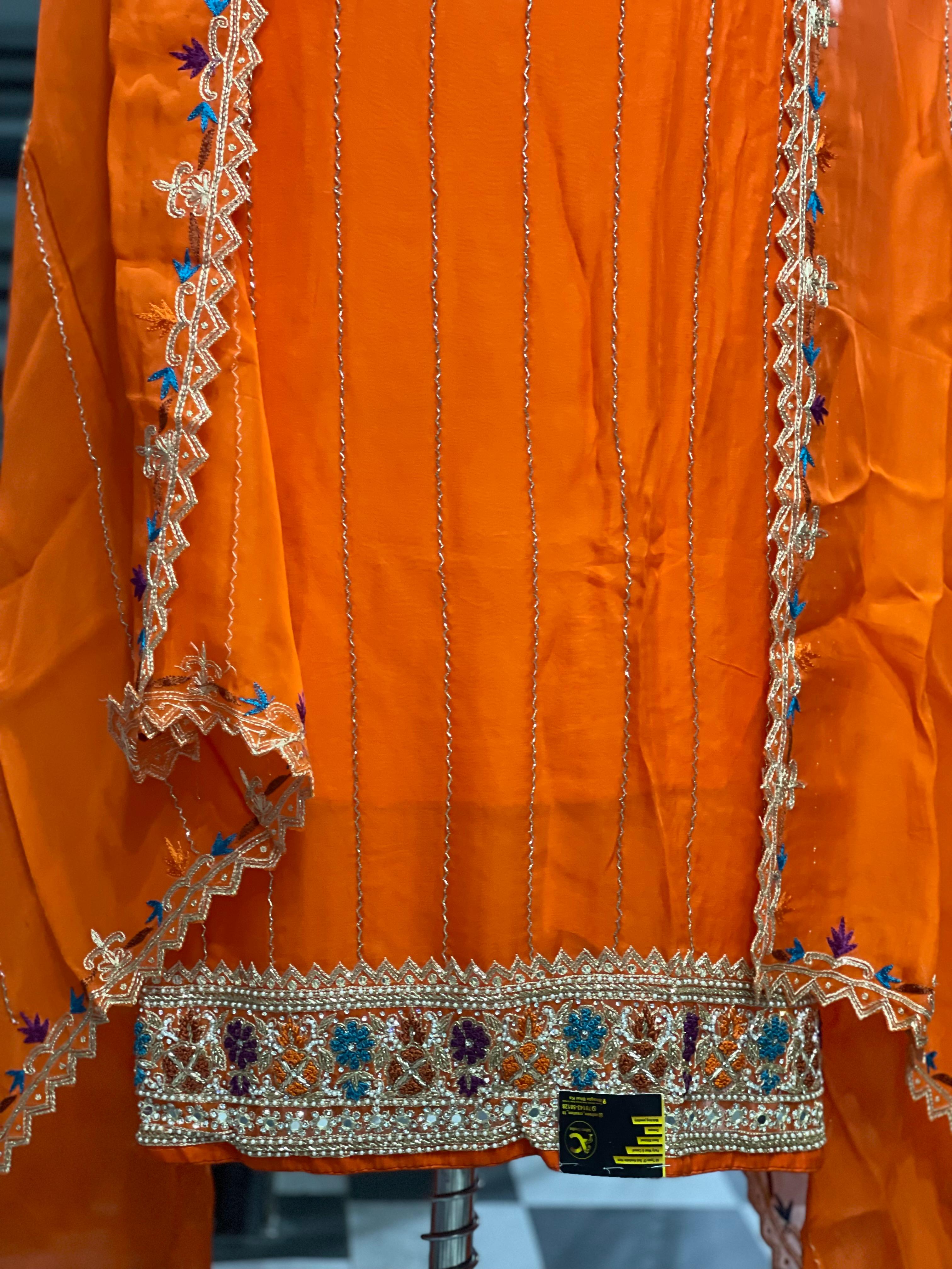  AC150 |  Orange Traditional Dress | Orginza Stuff | Hand Work | Party | Wedding Suit | Ring Ceremony