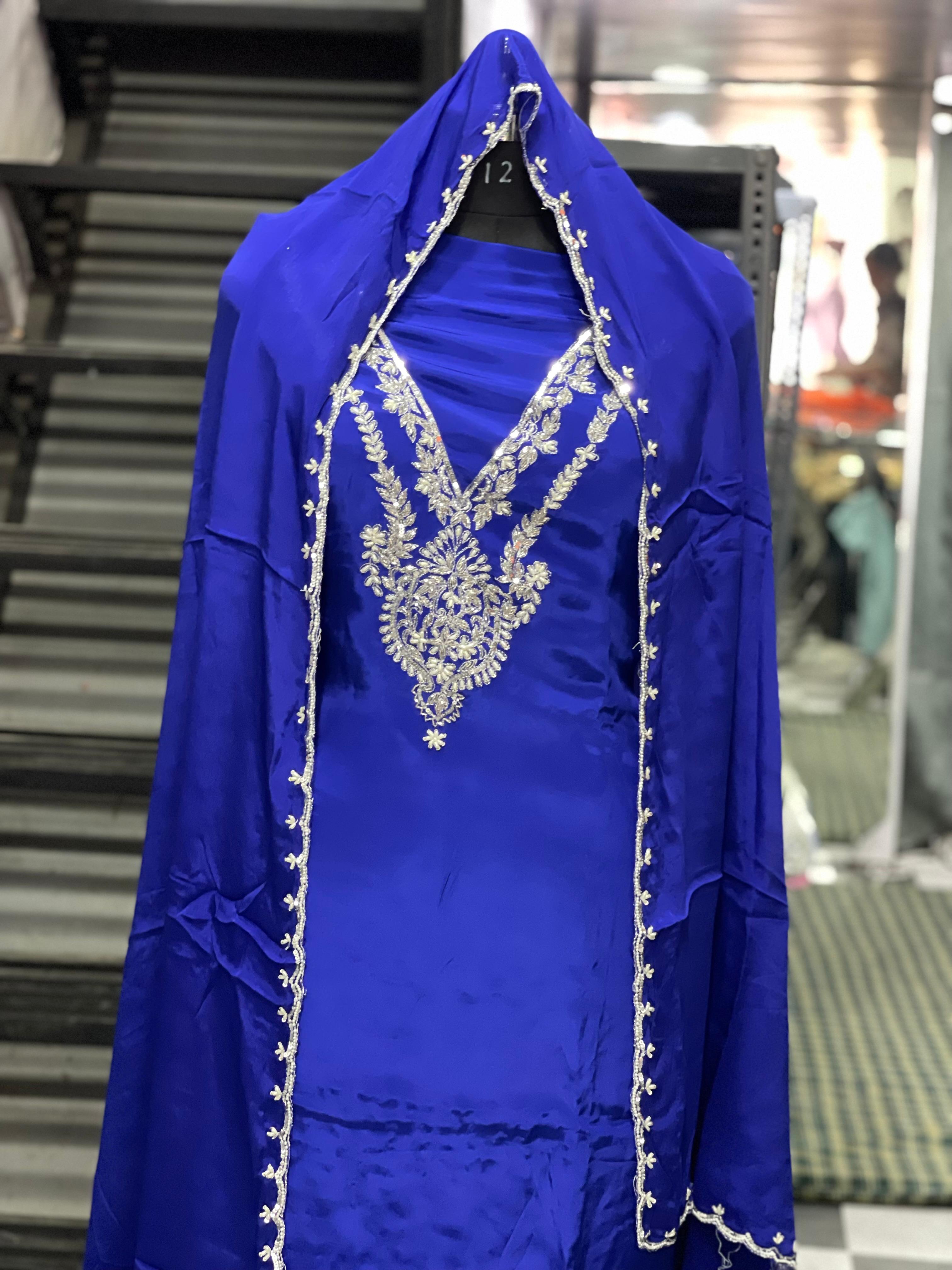  AC142 | Royal Blue Embroidered Dress | Creape Stuff | Jaggo | Party Wear | Ring Ceremony | 
