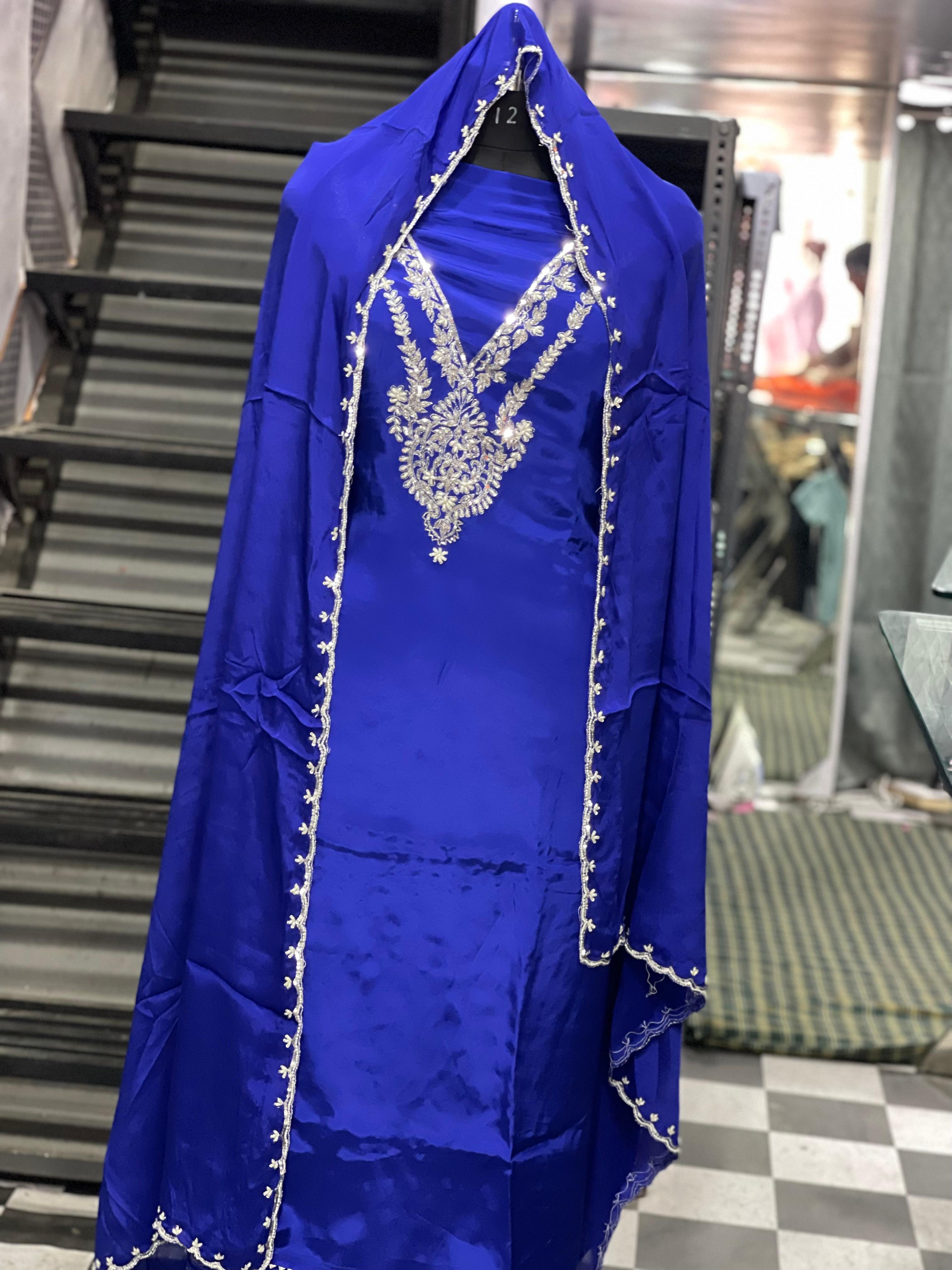  AC142 | Royal Blue Embroidered Dress | Creape Stuff | Jaggo | Party Wear | Ring Ceremony | 