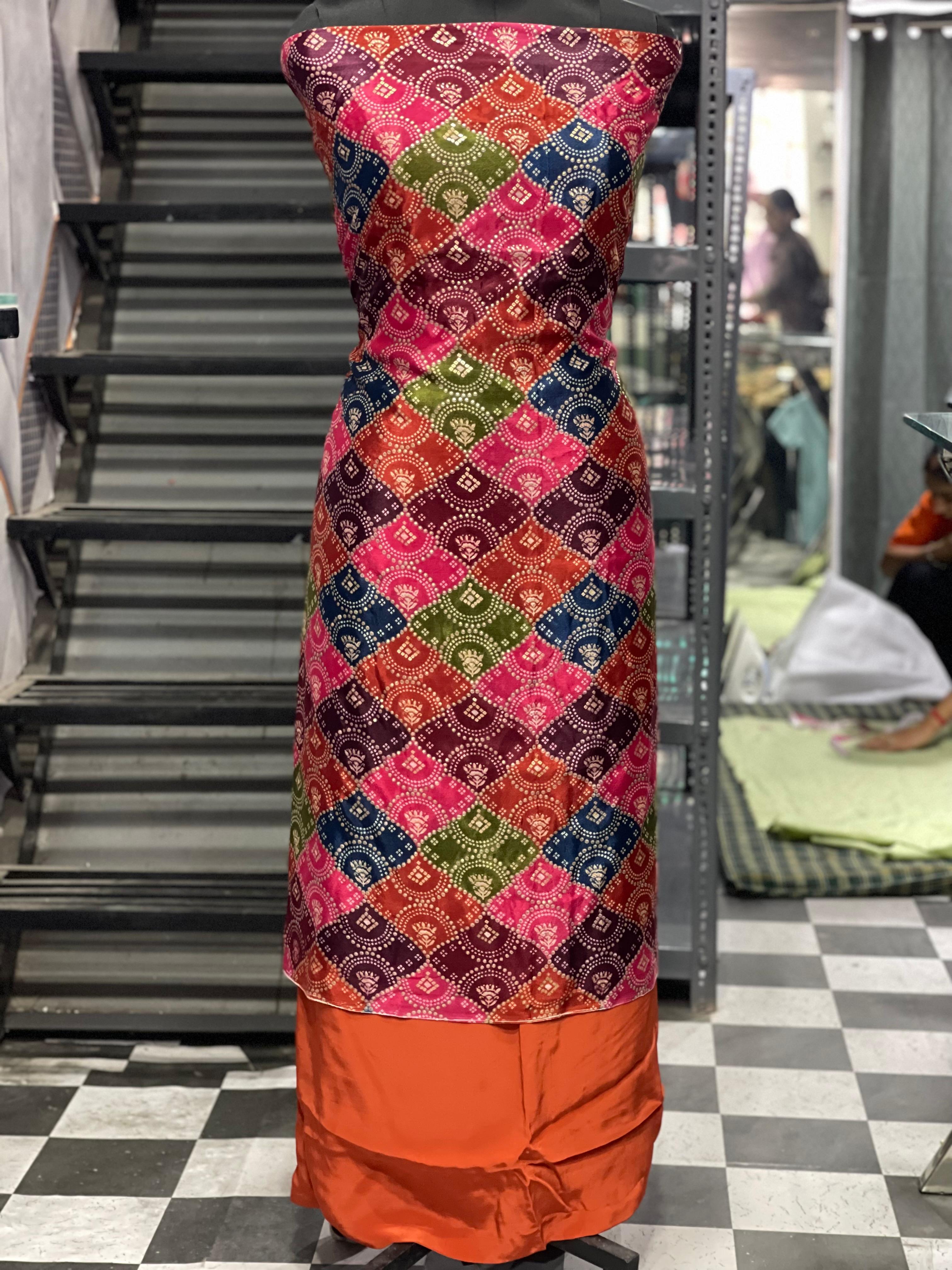  AC130 | Multicolor Batik Printed Fabric | Rust Bottom | Jaggo | Patrty | Ring Ceremony | Festivel