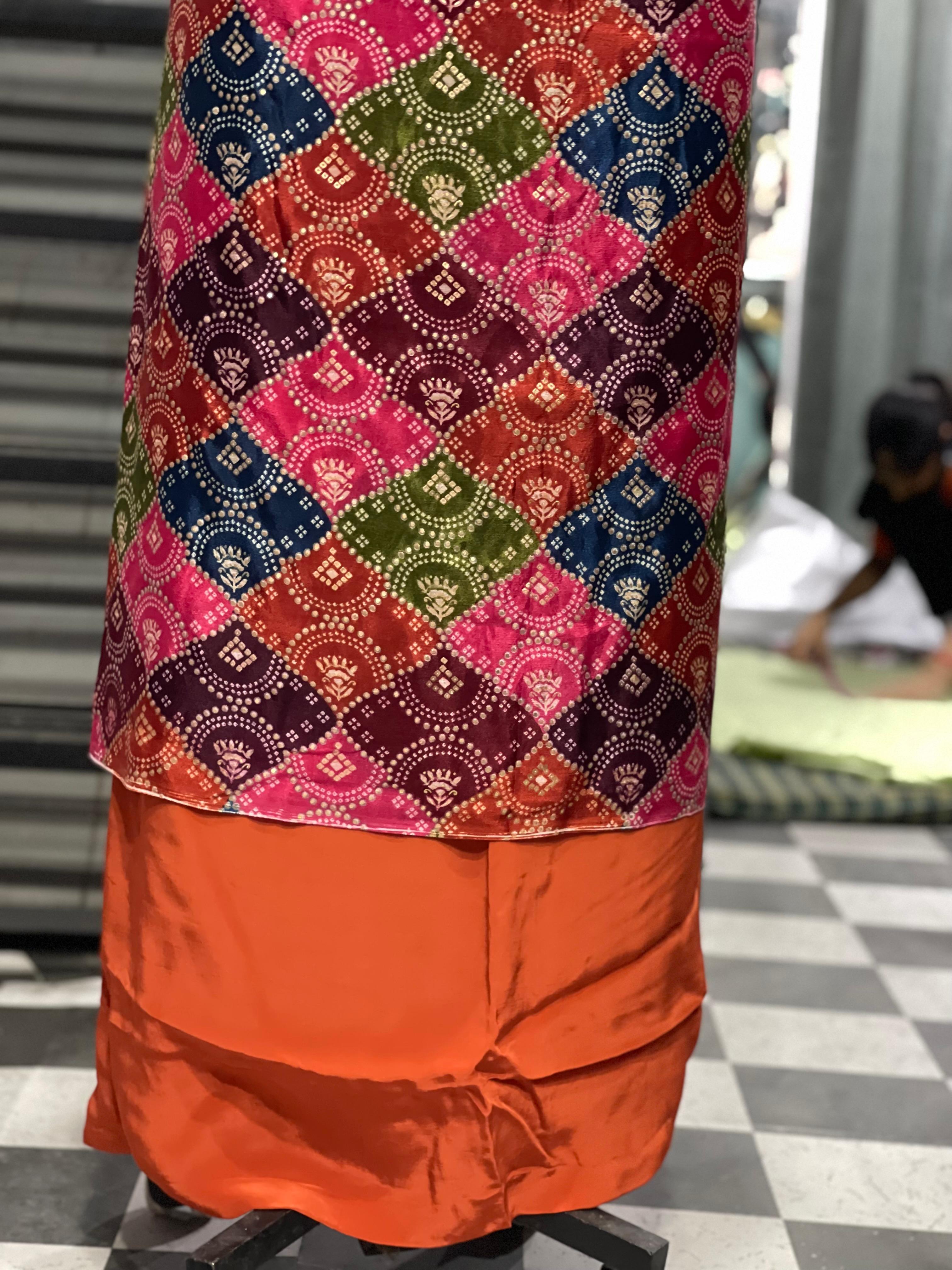  AC130 | Multicolor Batik Printed Fabric | Rust Bottom | Jaggo | Patrty | Ring Ceremony | Festivel