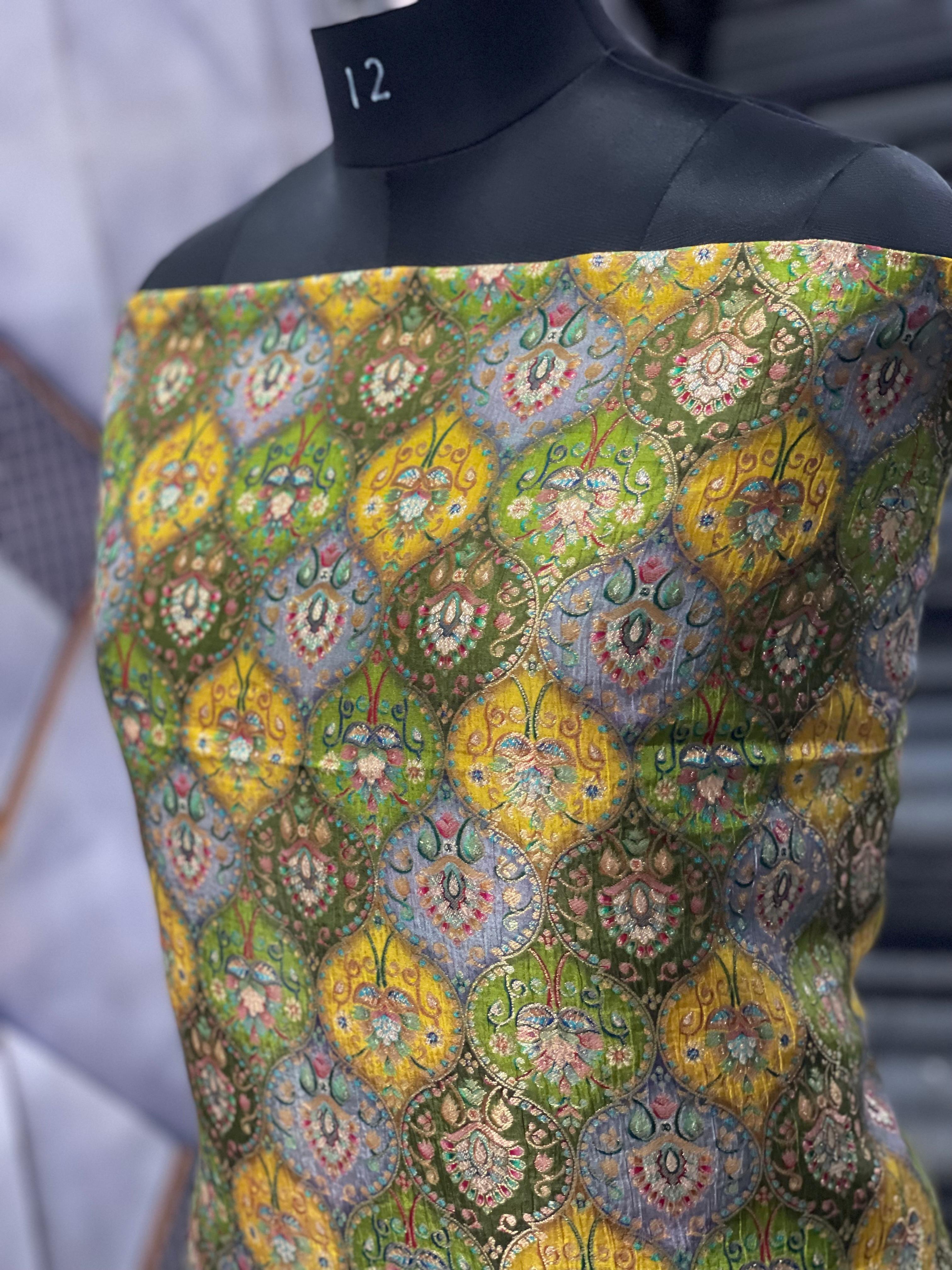  AC132 | Floral Patterned Brocade Fabric | khim Khaab | Party Wear | jaggo | Ring Ceremony | Festivel 