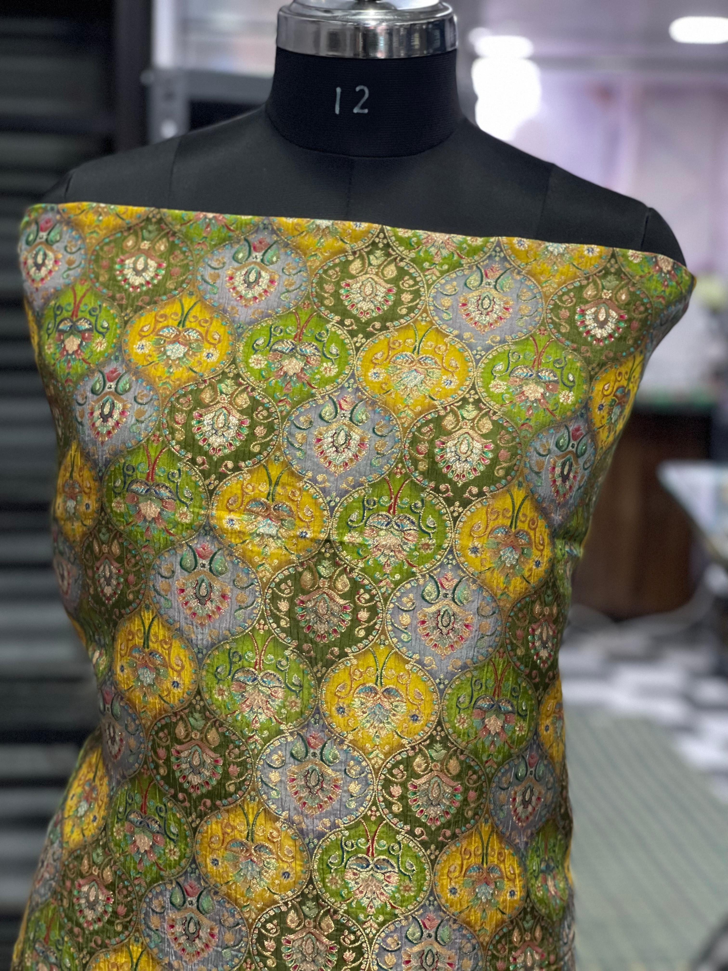  AC132 | Floral Patterned Brocade Fabric | khim Khaab | Party Wear | jaggo | Ring Ceremony | Festivel 