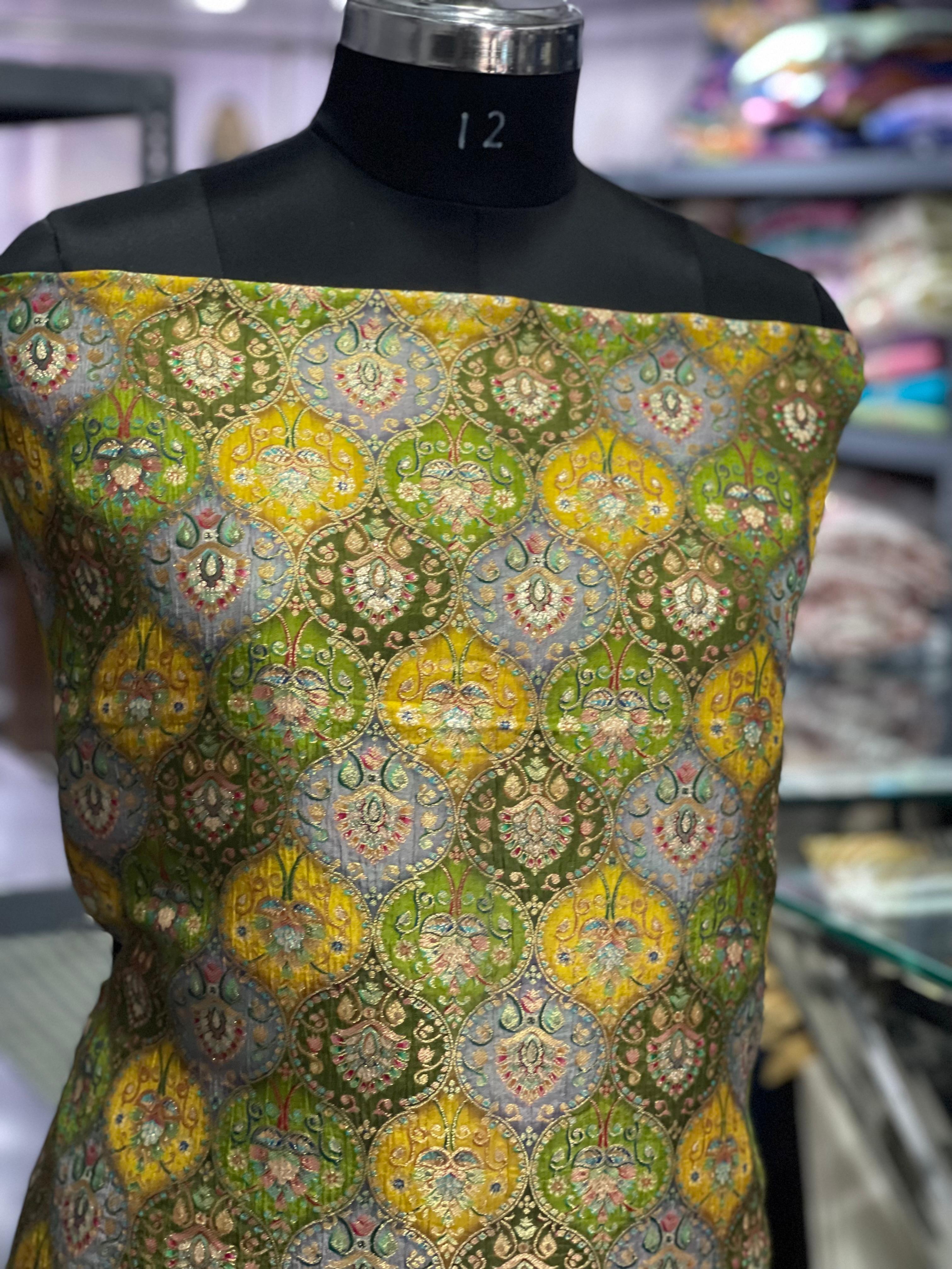  AC132 | Floral Patterned Brocade Fabric | khim Khaab | Party Wear | jaggo | Ring Ceremony | Festivel 