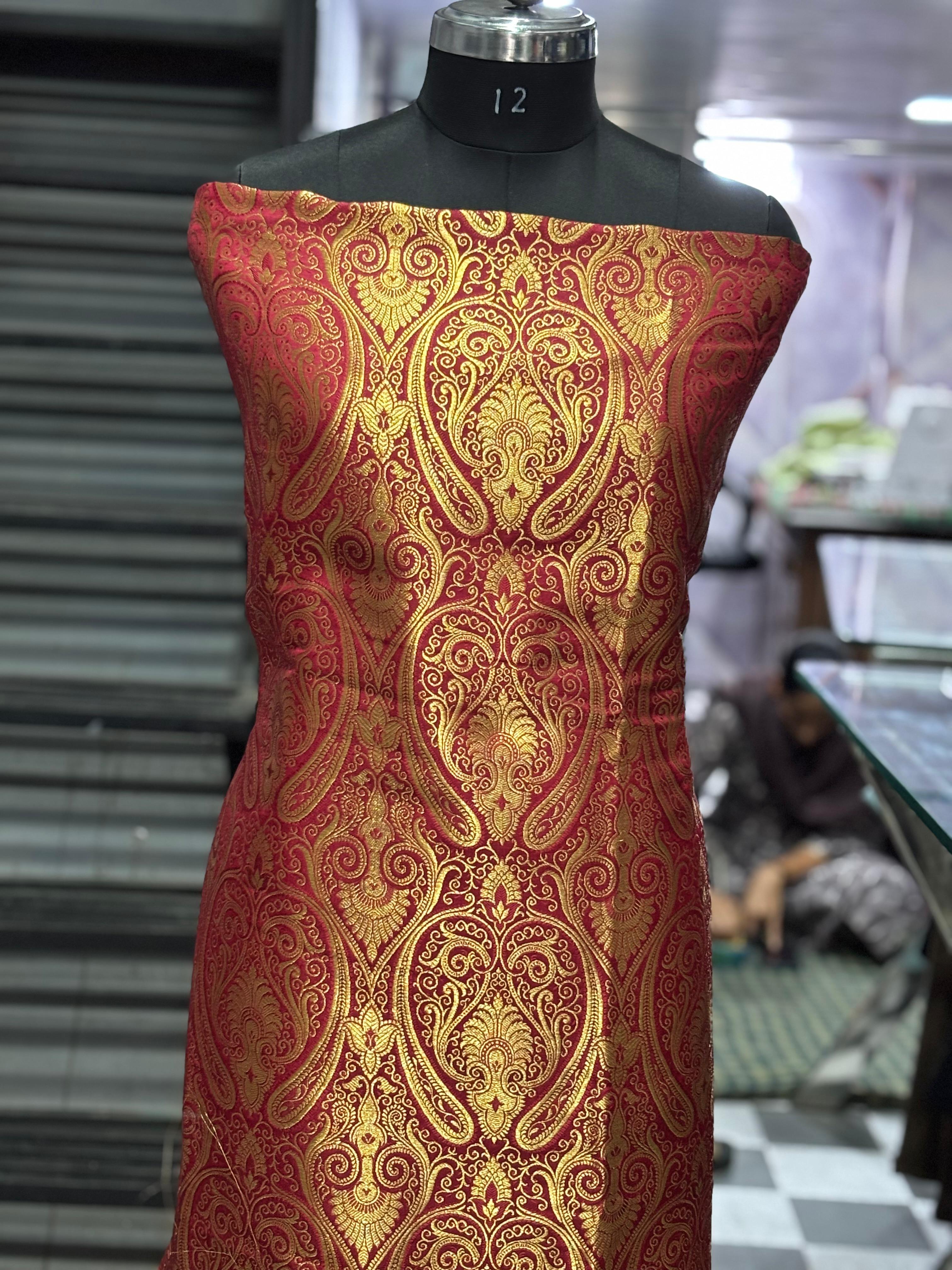  AC112 | Red and Gold Brocade Fabric | khim Khaab | Party Wear | jaggo | Ring Cermoney