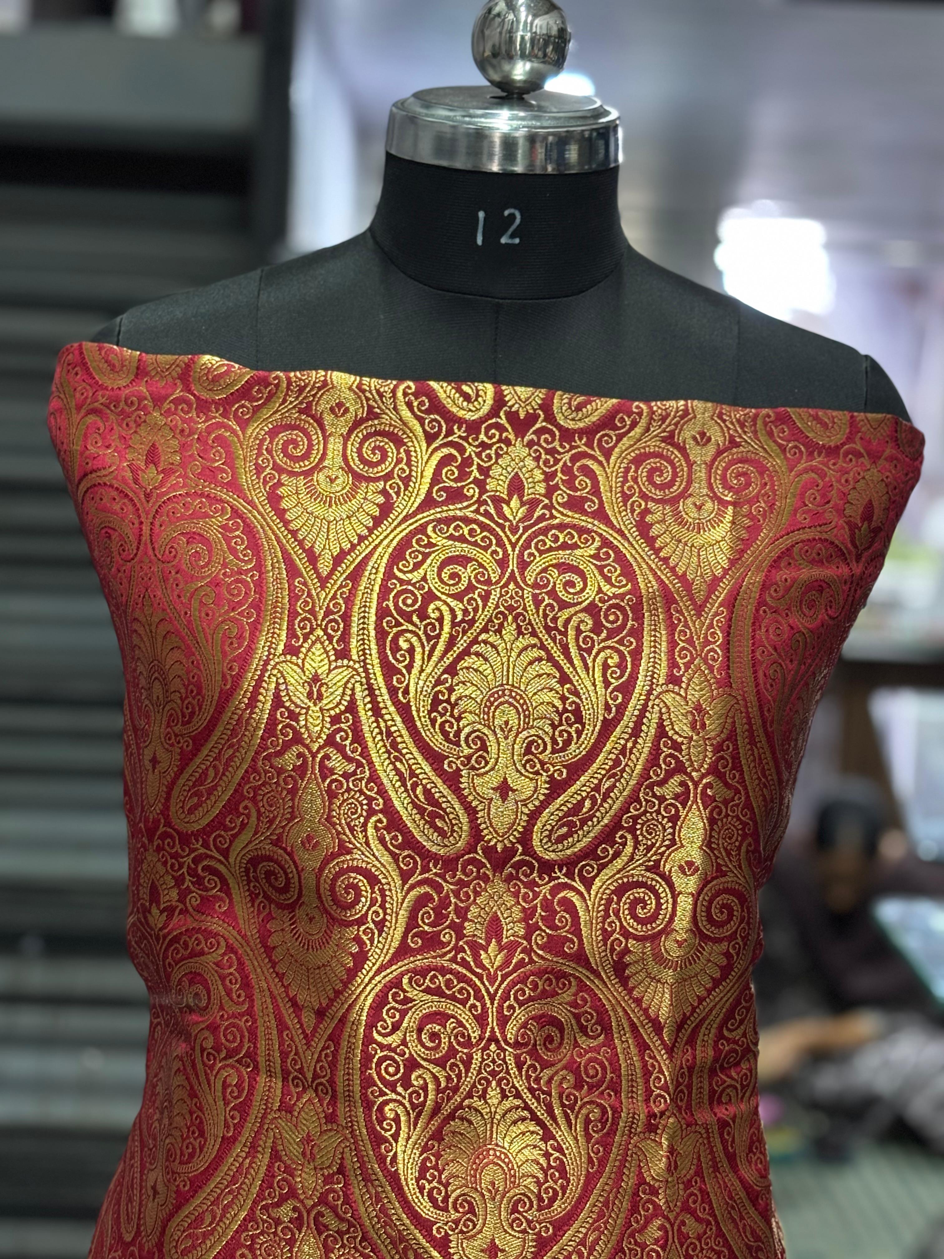  AC112 | Red and Gold Brocade Fabric | khim Khaab | Party Wear | jaggo | Ring Cermoney