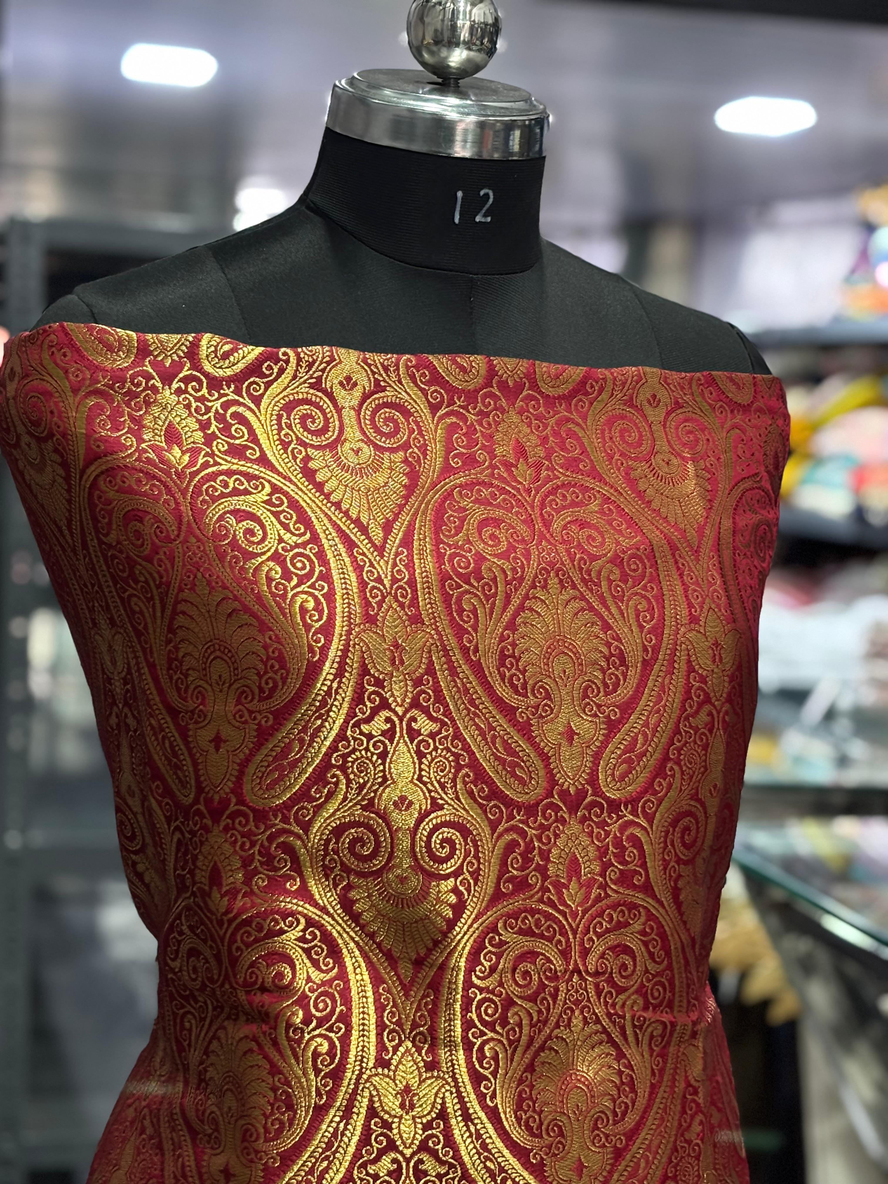  AC112 | Red and Gold Brocade Fabric | khim Khaab | Party Wear | jaggo | Ring Cermoney