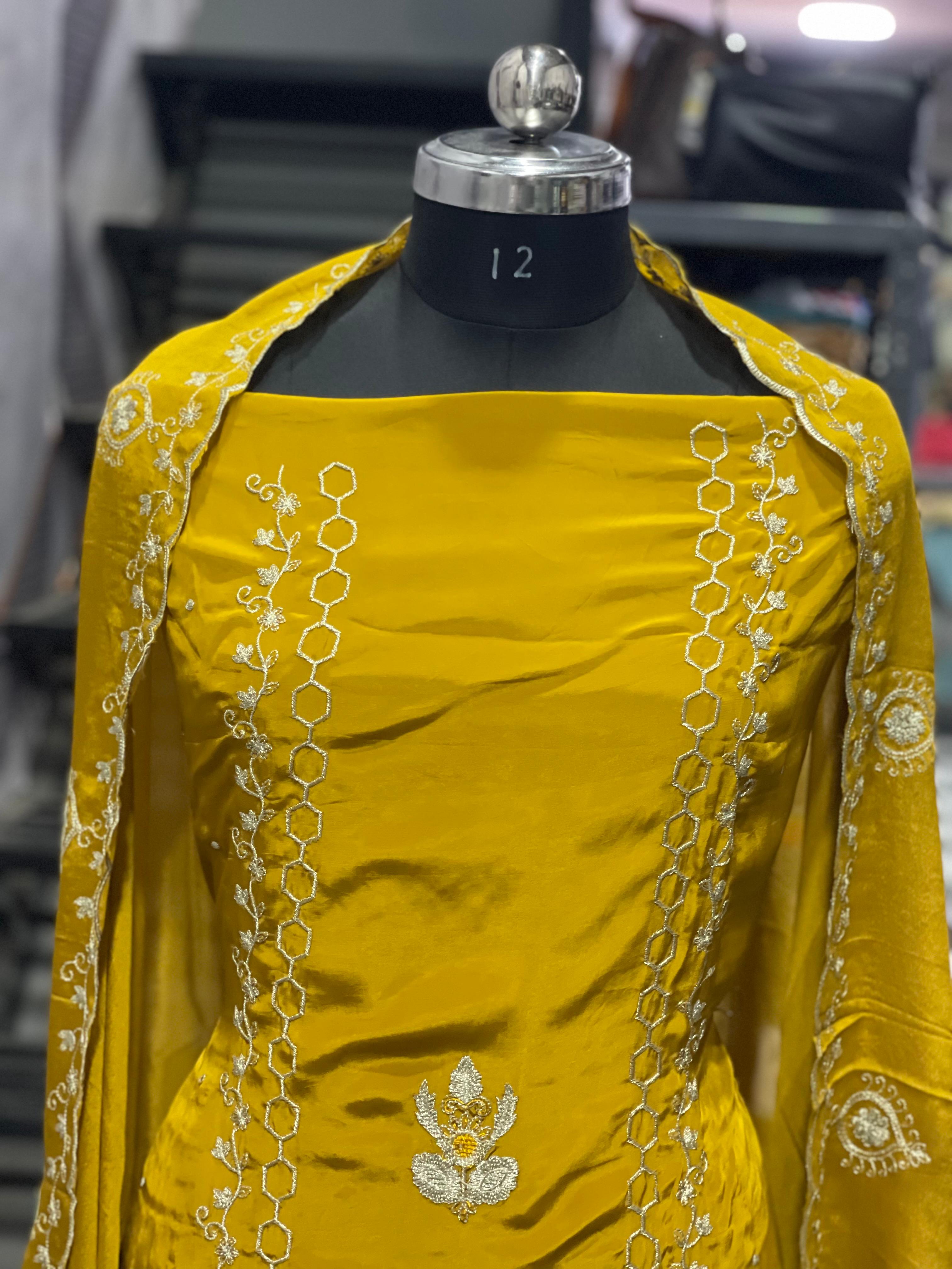  AC114 | Mustard Yellow Suit | Creape Stuff | Zari With Hand Work | Jaggo | Ring Cermony | Party Wear 
