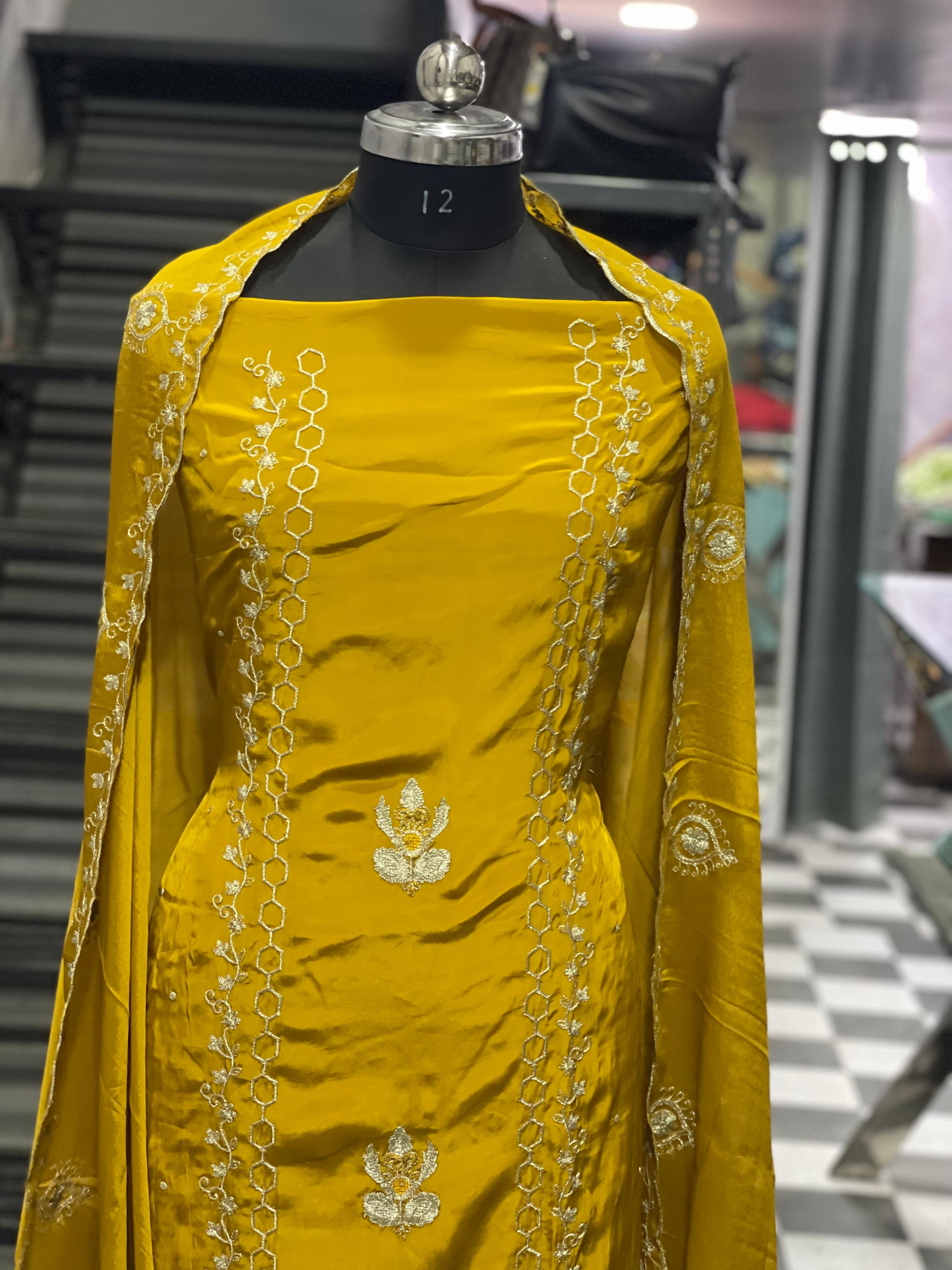  AC114 | Mustard Yellow Suit | Creape Stuff | Zari With Hand Work | Jaggo | Ring Cermony | Party Wear 