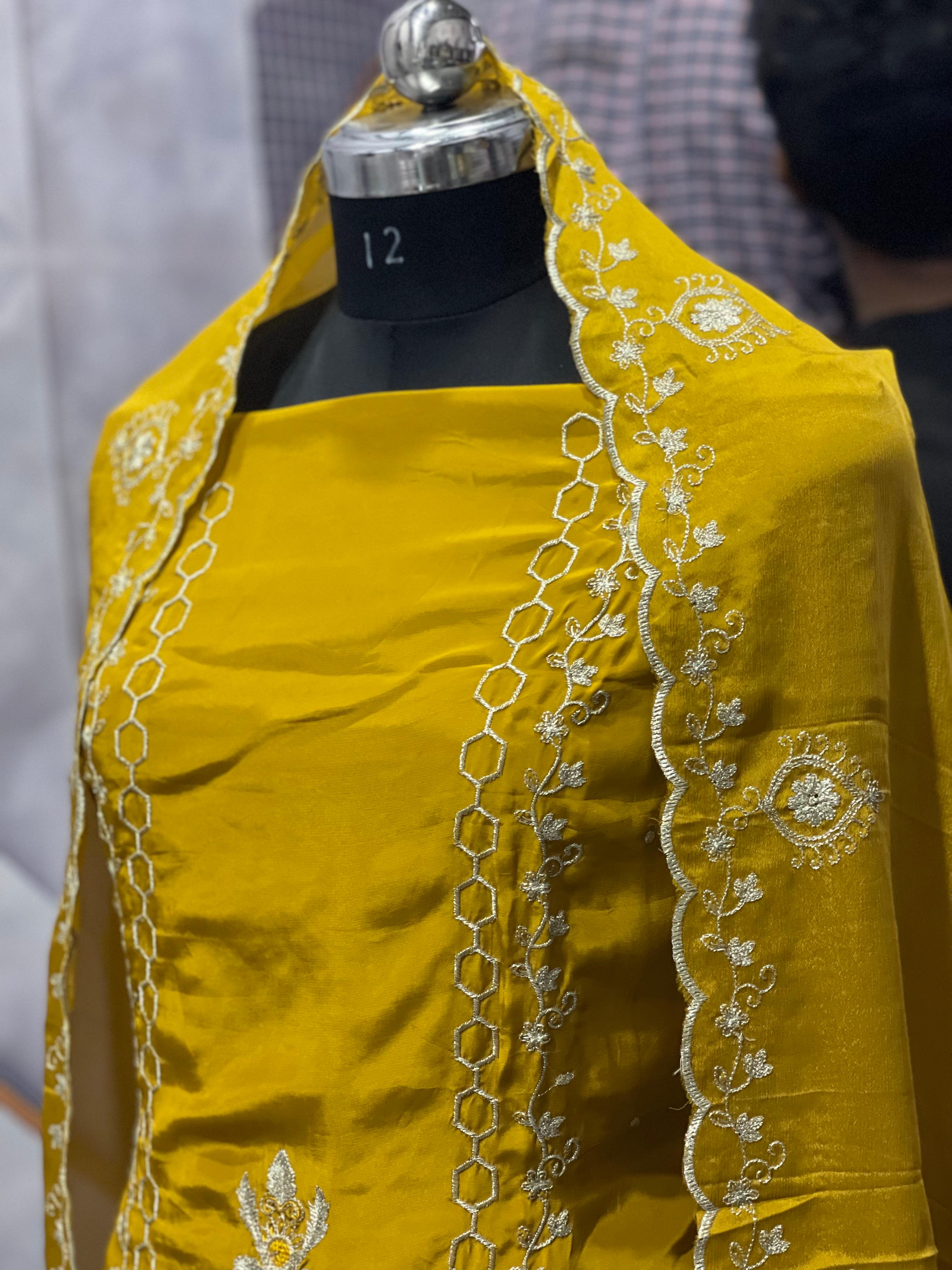  AC114 | Mustard Yellow Suit | Creape Stuff | Zari With Hand Work | Jaggo | Ring Cermony | Party Wear 