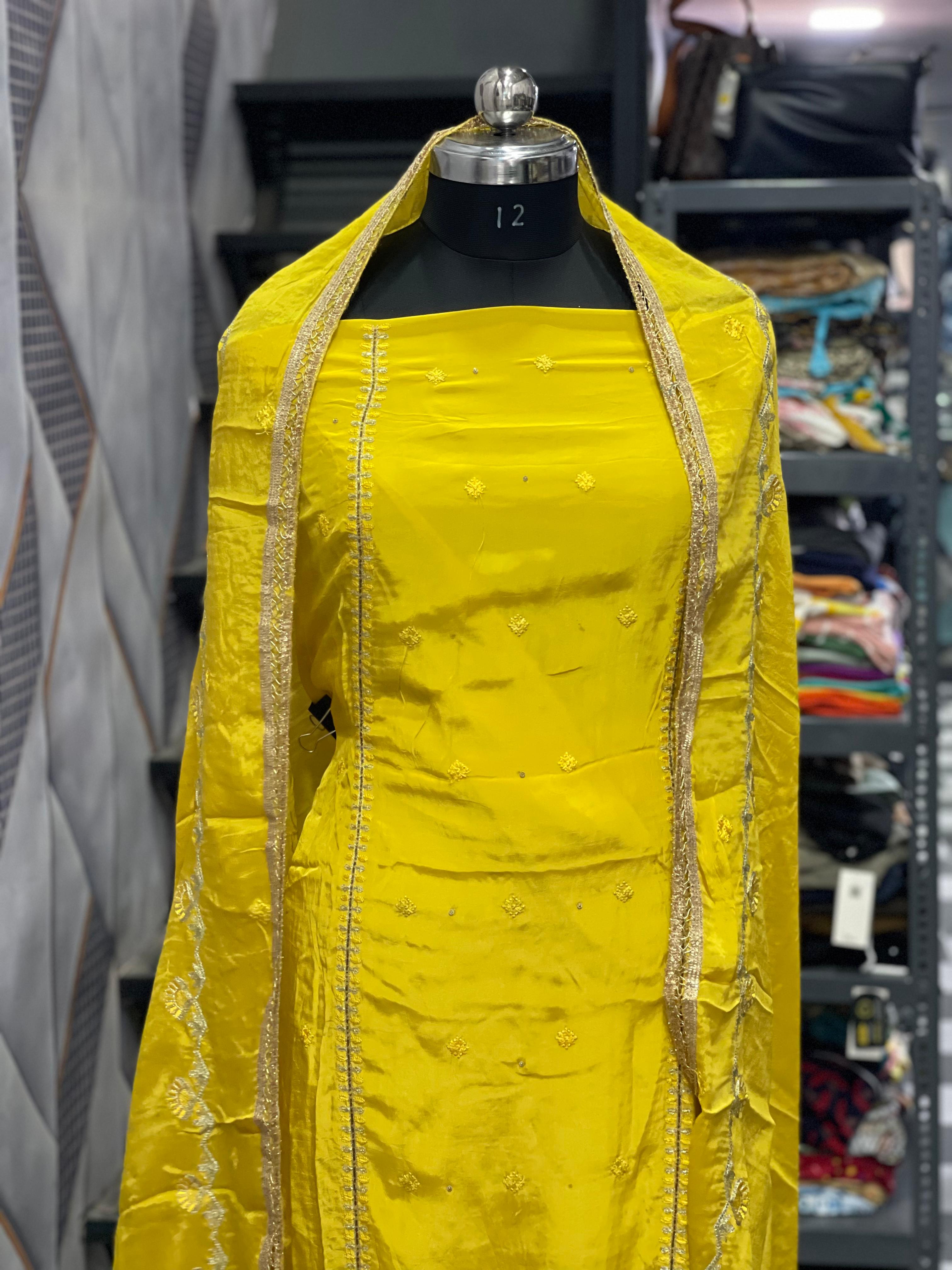  AC110 | Yellow Suit | Creape Suit | Jaggo | Ring Ceremony | Party Wear 
