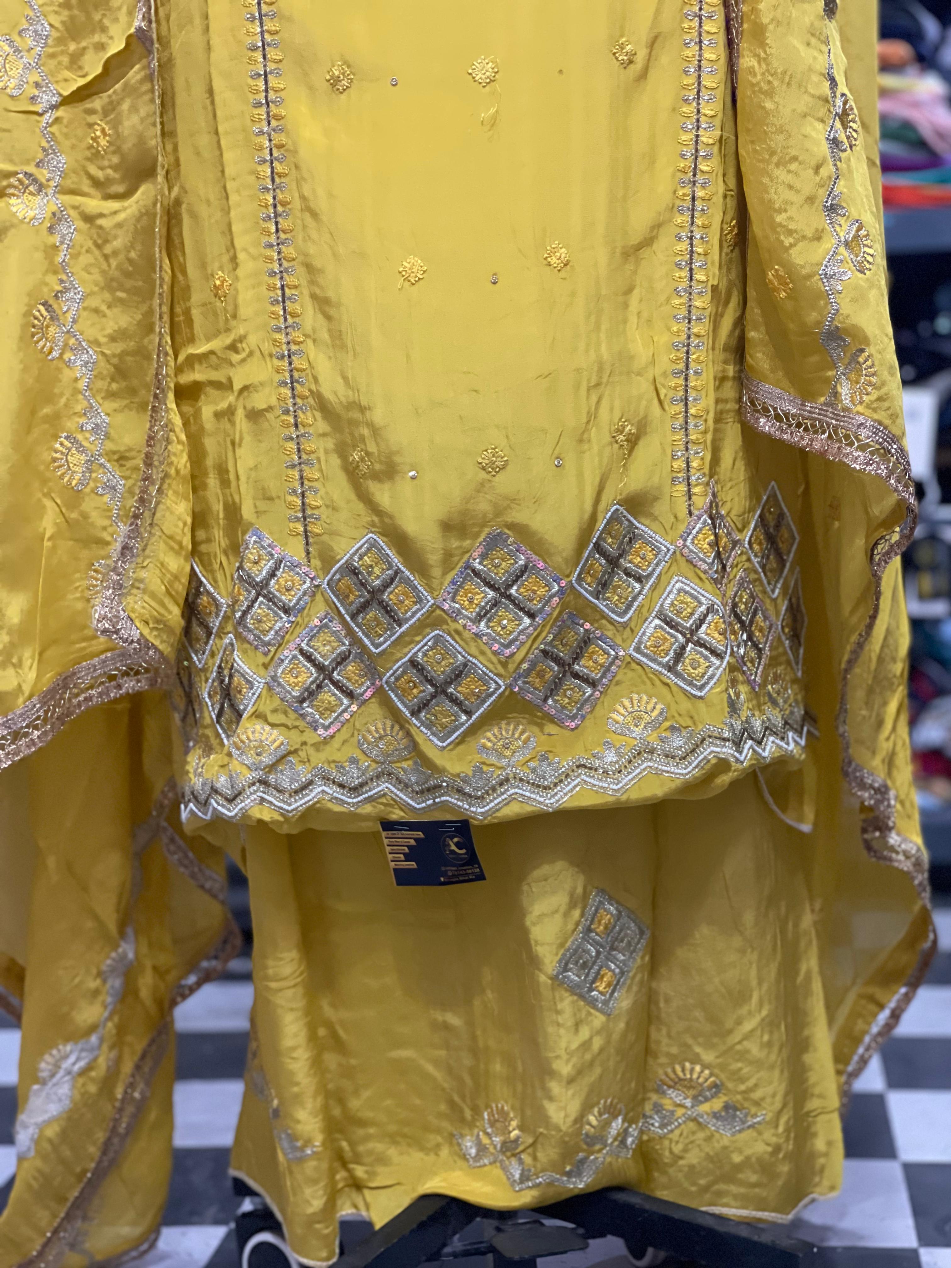  AC110 | Yellow Suit | Creape Suit | Jaggo | Ring Ceremony | Party Wear 