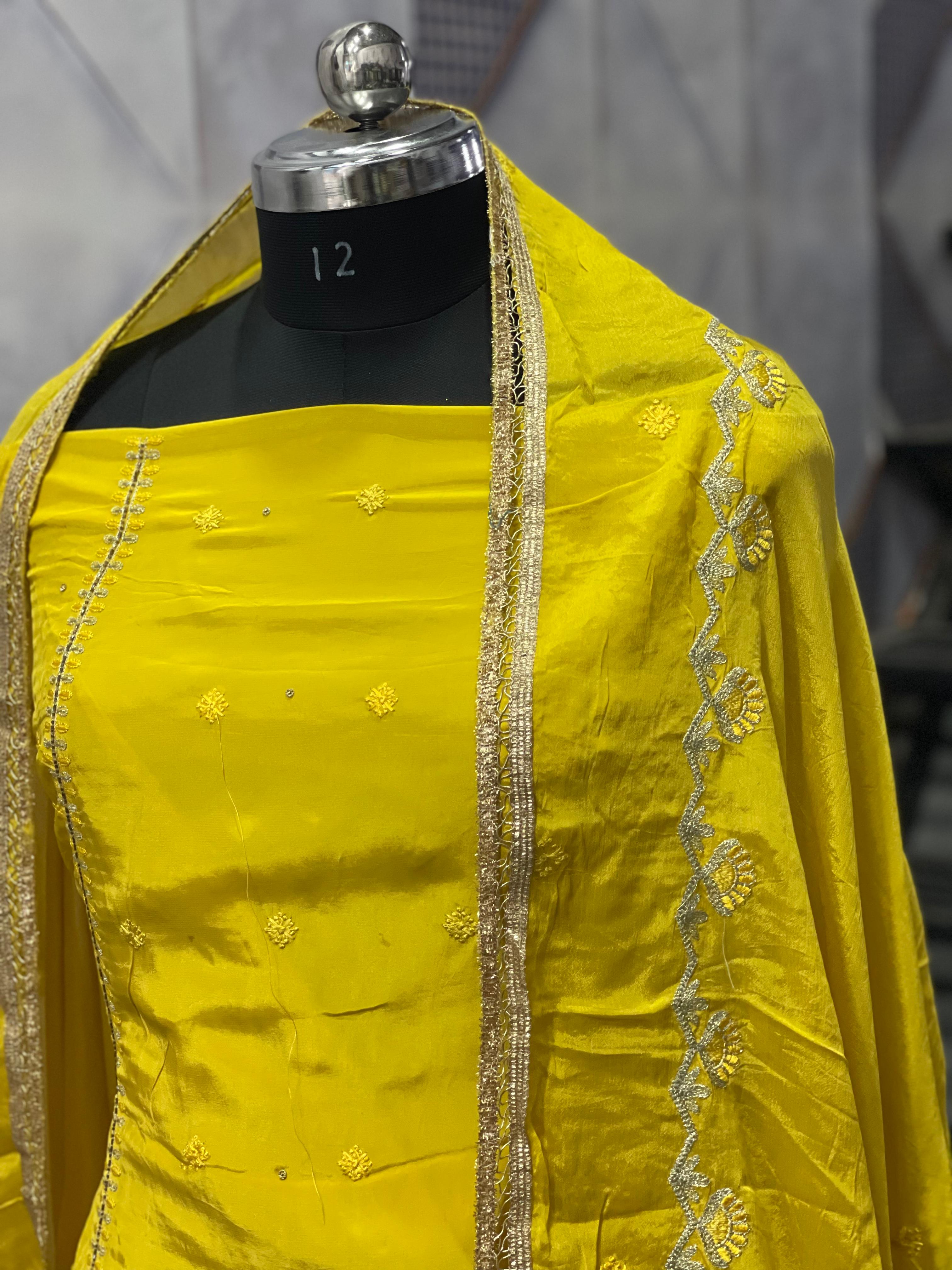  AC110 | Yellow Suit | Creape Suit | Jaggo | Ring Ceremony | Party Wear 