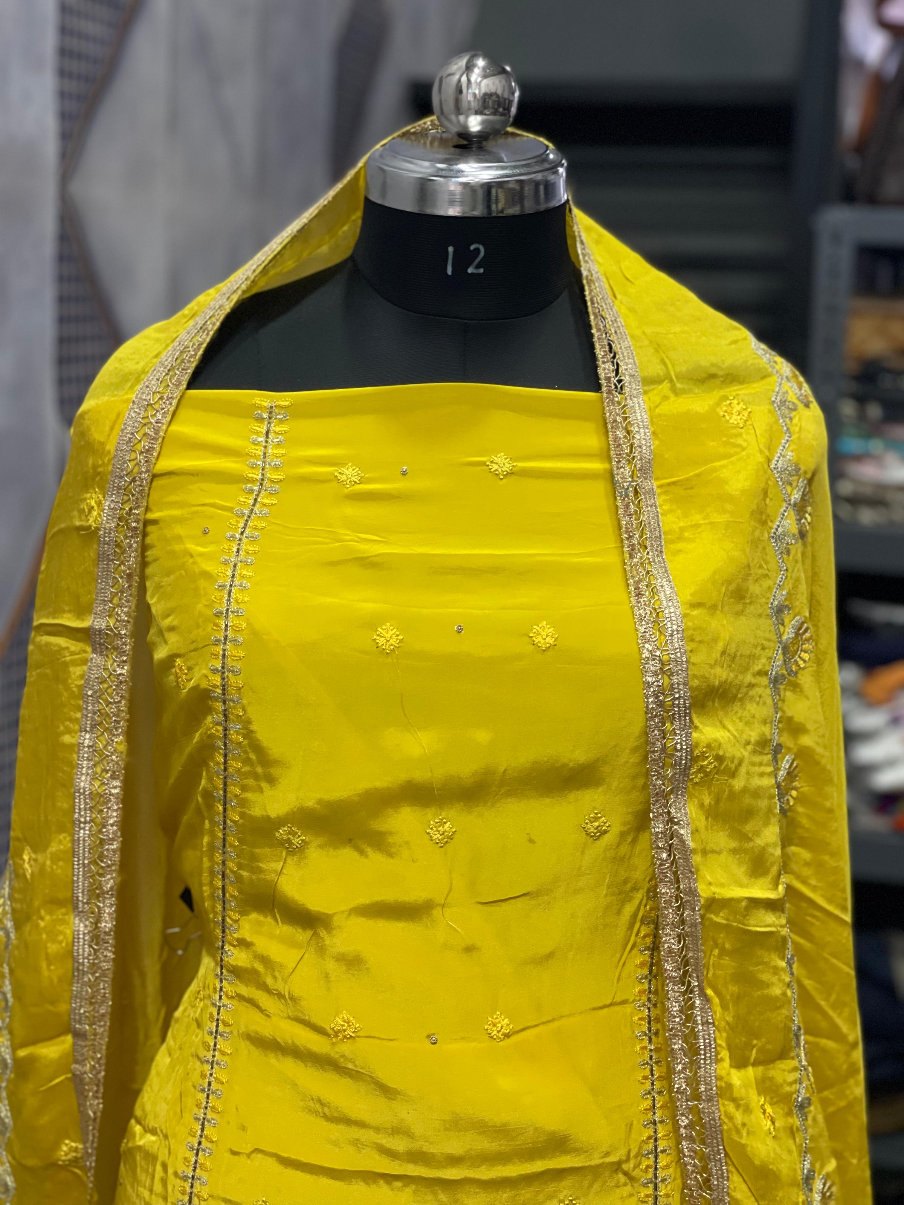  AC110 | Yellow Suit | Creape Suit | Jaggo | Ring Ceremony | Party Wear 