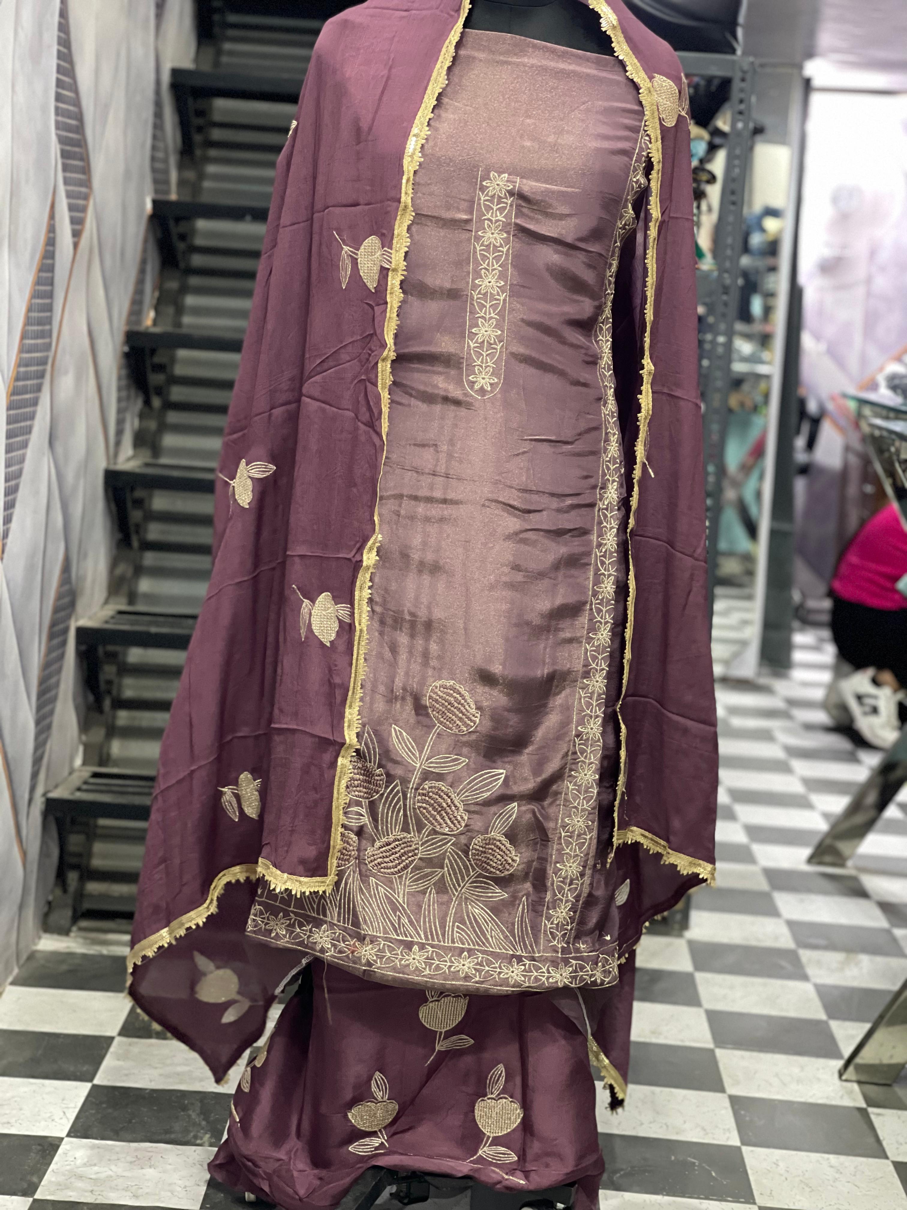  AC104 | Wine Shade | Shimmer Orginza | Hand Work | Jaggo | Party Wear | Festivel | Ringh Cermony