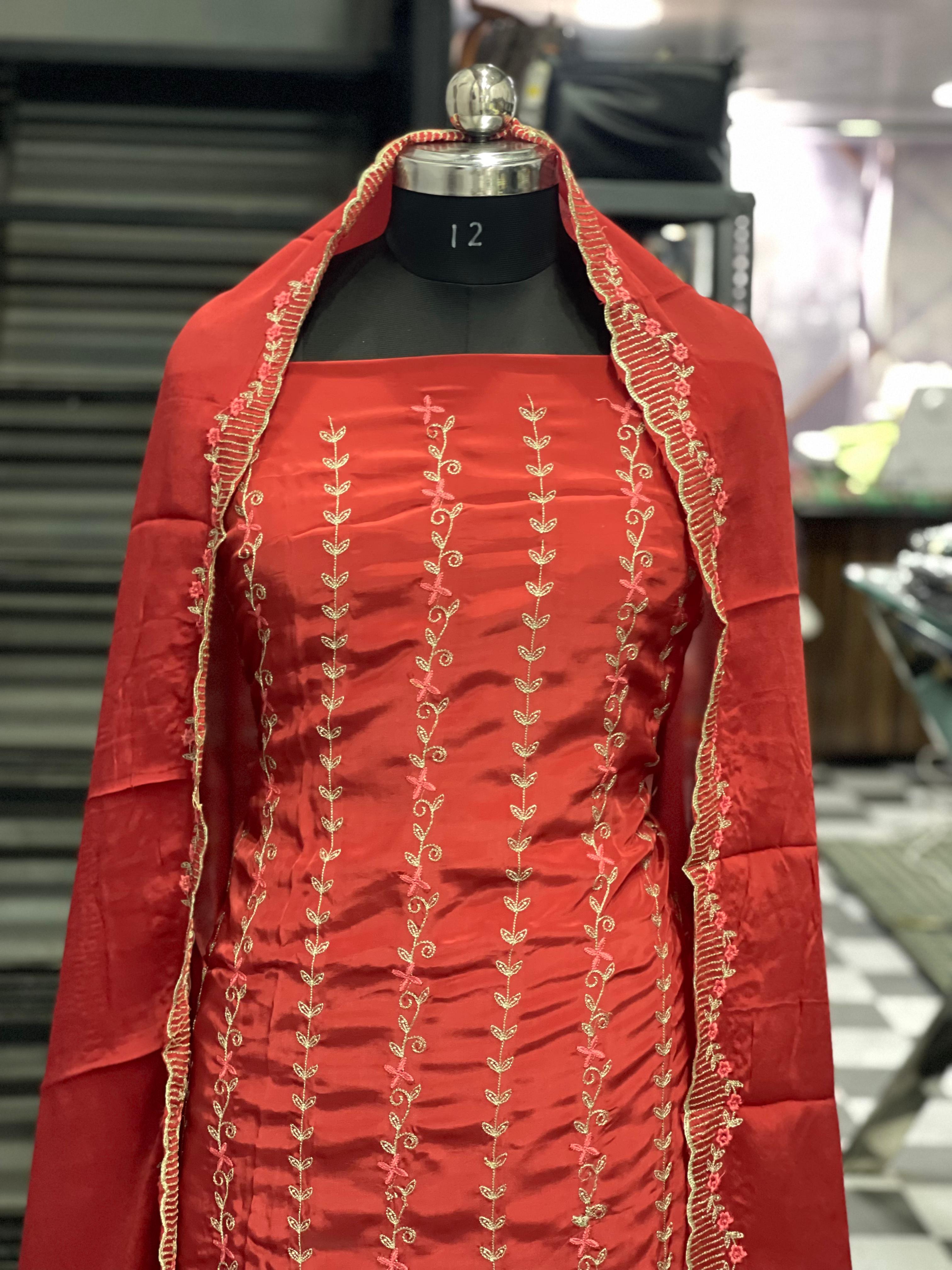  AC094 | Red Salwar Suit | Hand Work | Pure Creape | Jaggo | Festvel | Ring Cermony 
