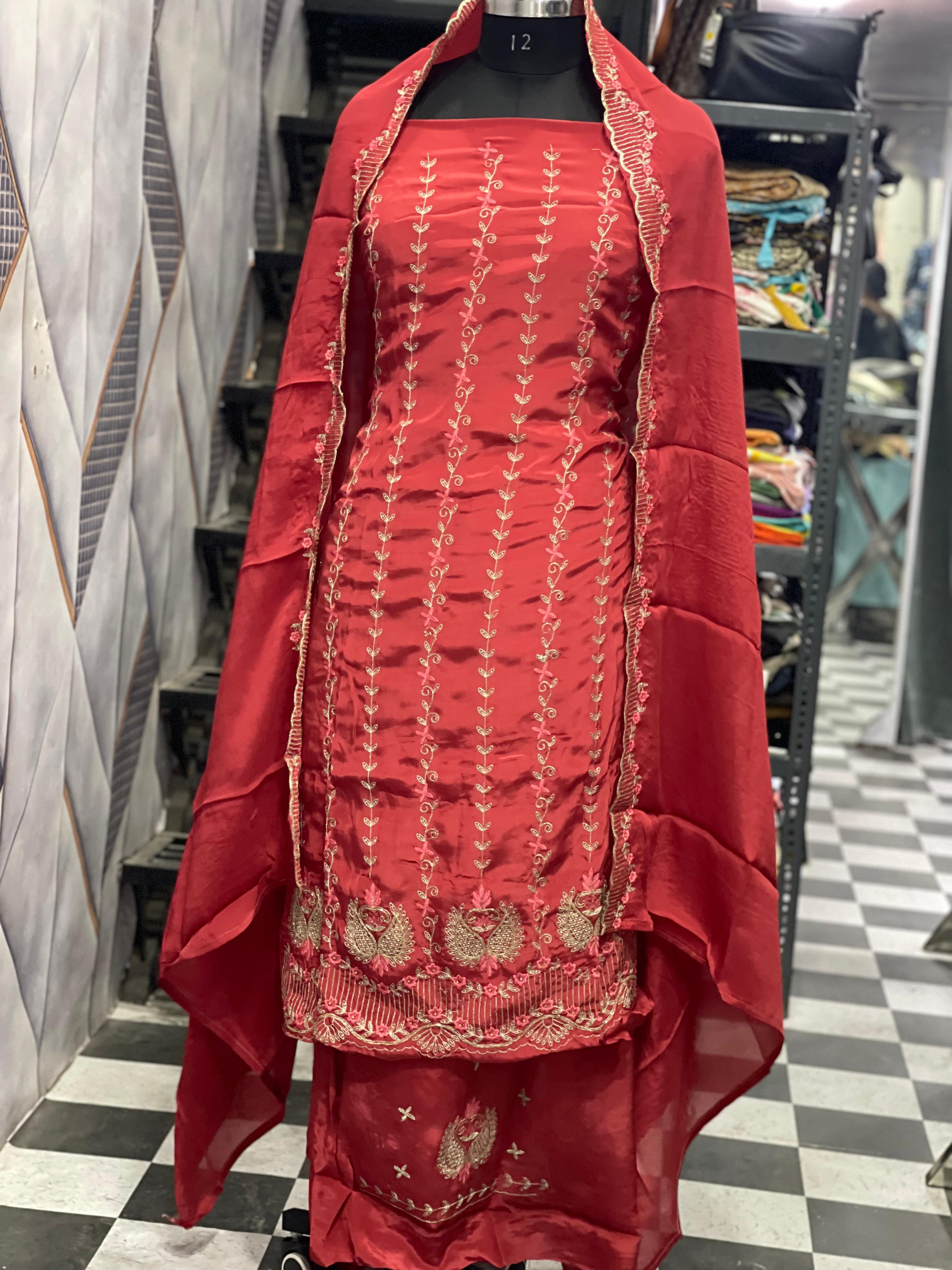  AC094 | Red Salwar Suit | Hand Work | Pure Creape | Jaggo | Festvel | Ring Cermony 