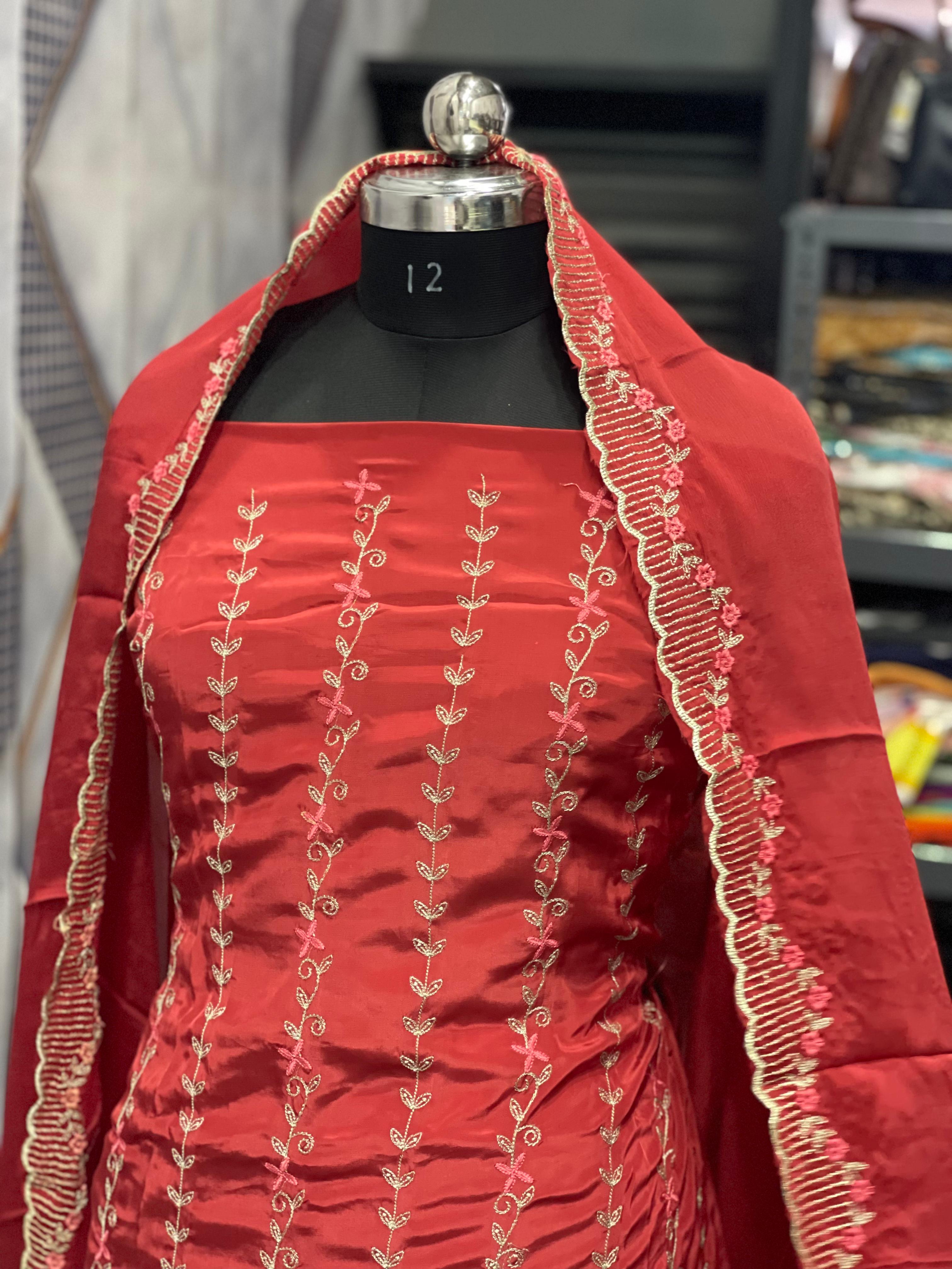  AC094 | Red Salwar Suit | Hand Work | Pure Creape | Jaggo | Festvel | Ring Cermony 
