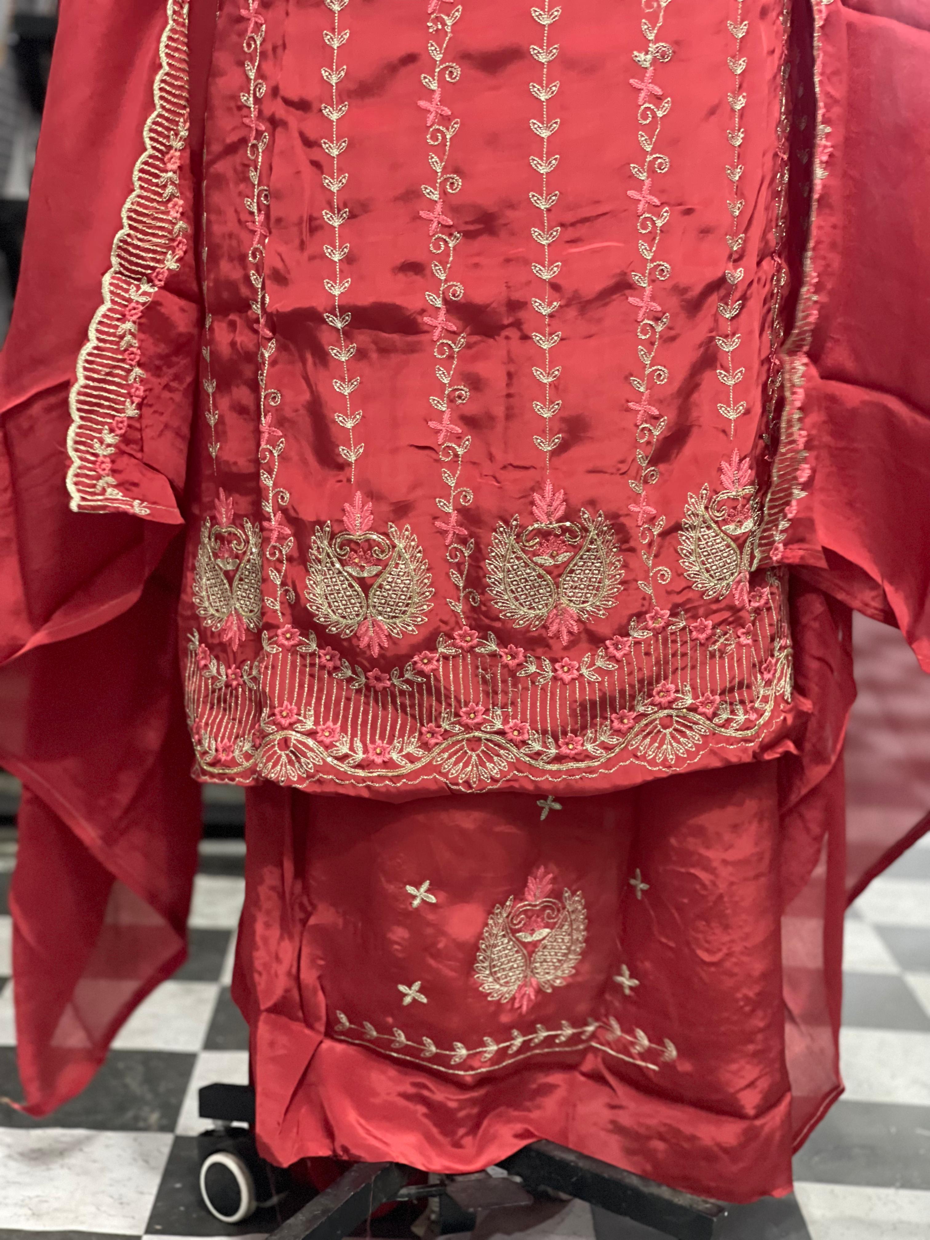  AC094 | Red Salwar Suit | Hand Work | Pure Creape | Jaggo | Festvel | Ring Cermony 