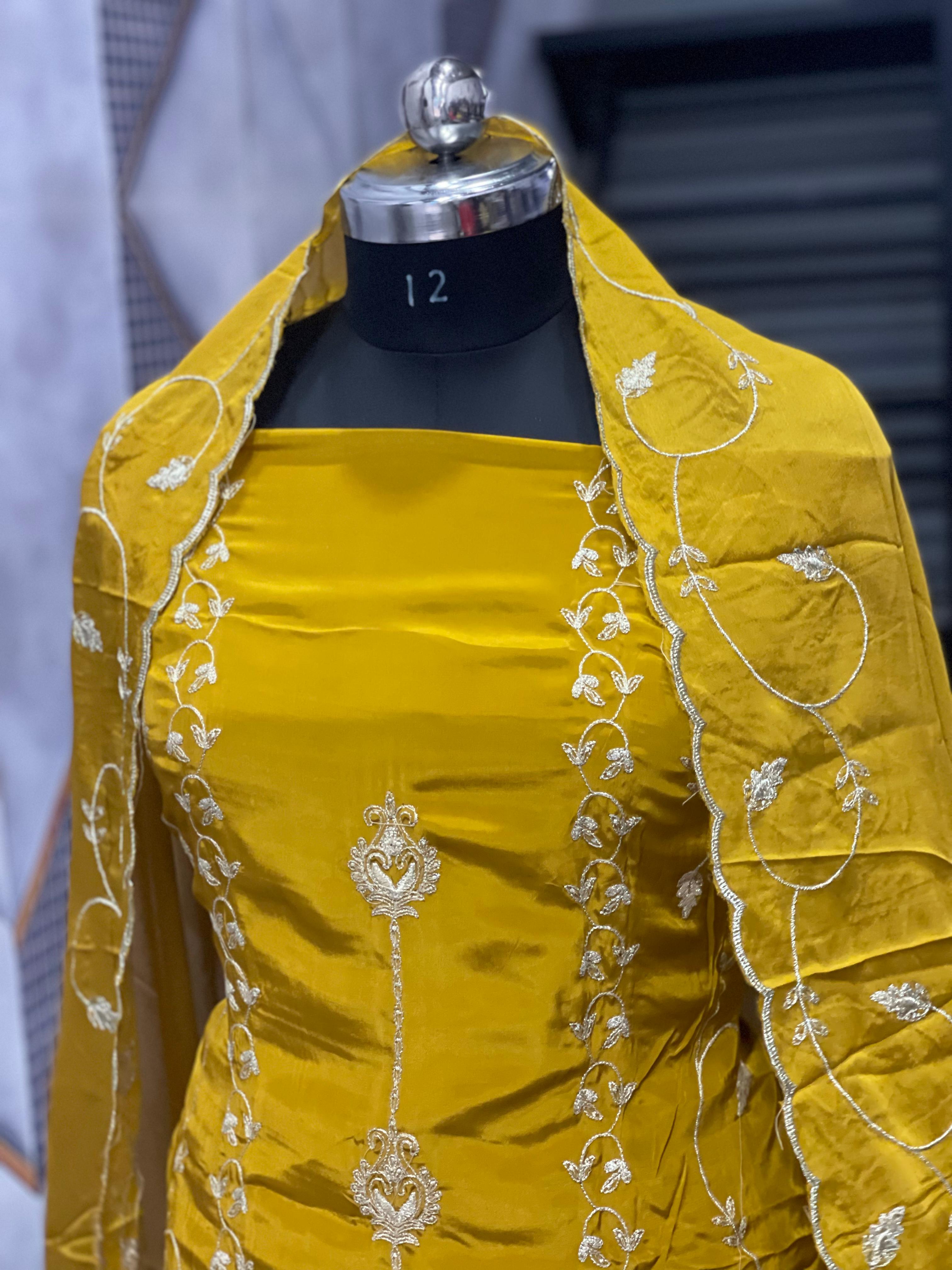  AC102 | Mustard Suit | zari Work | Hand Work | Jaggo | Ring Cermony | Festivel | Party Wear 