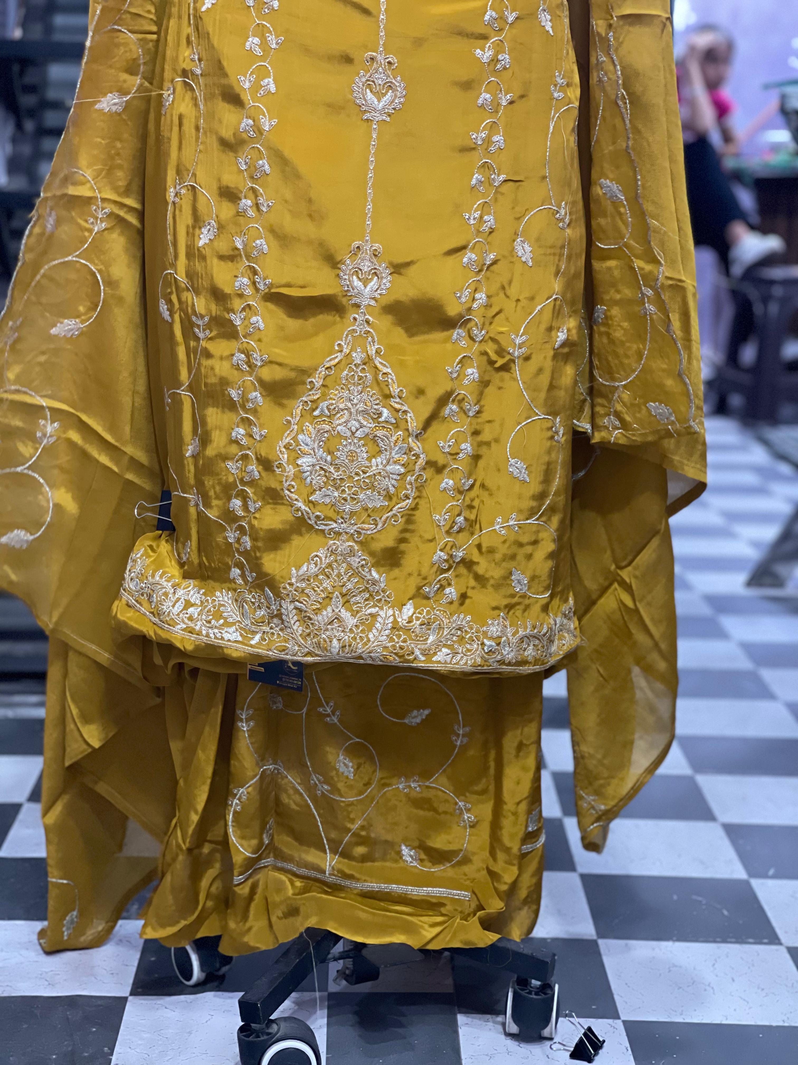  AC102 | Mustard Suit | zari Work | Hand Work | Jaggo | Ring Cermony | Festivel | Party Wear 