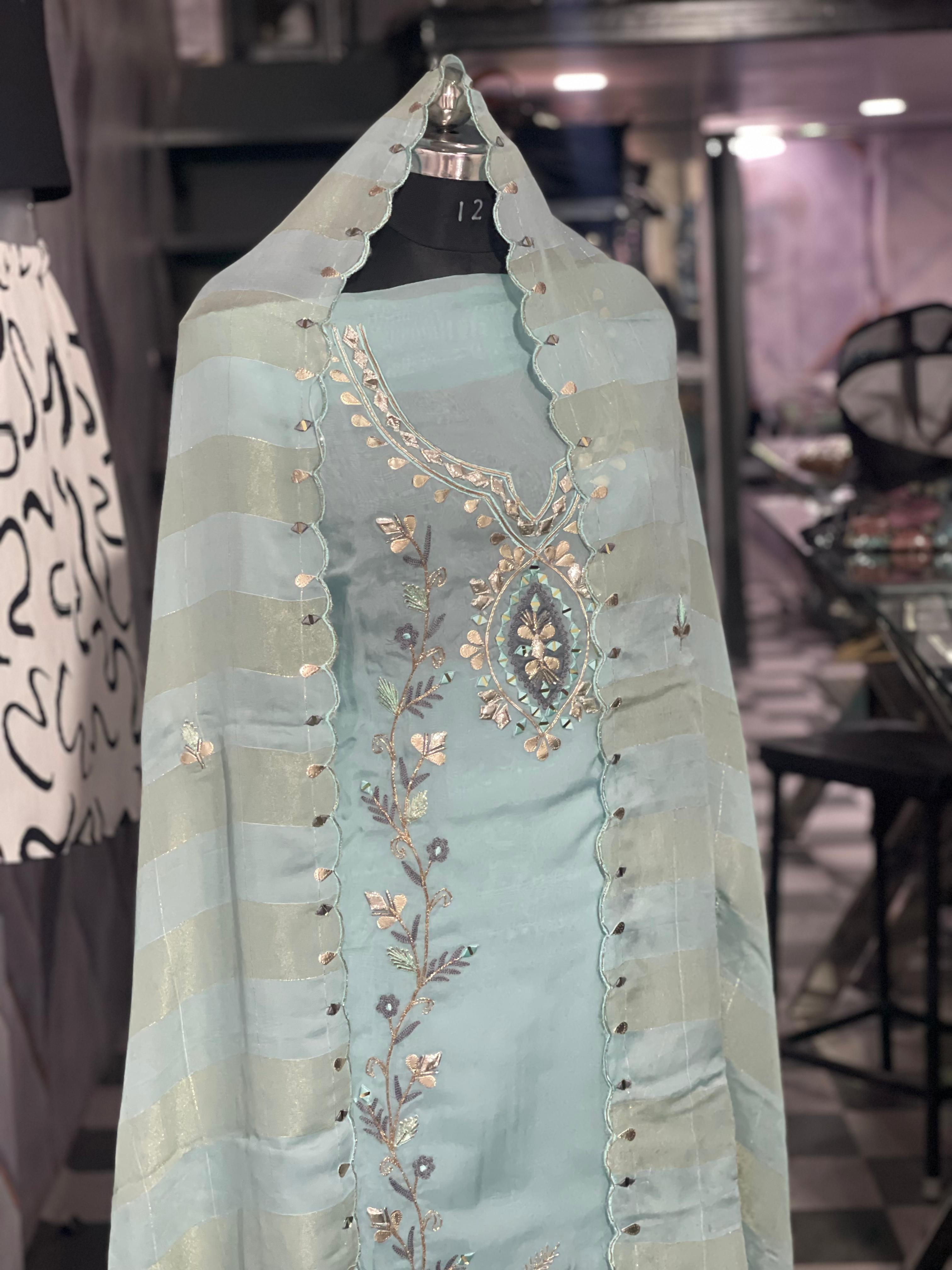  AC133 |  Orginza Suit | Light Blue Salwar Kameez Set | Gotta Patti Suit | Jaggo | Ring Cermony | Party Wear | Fastivel  