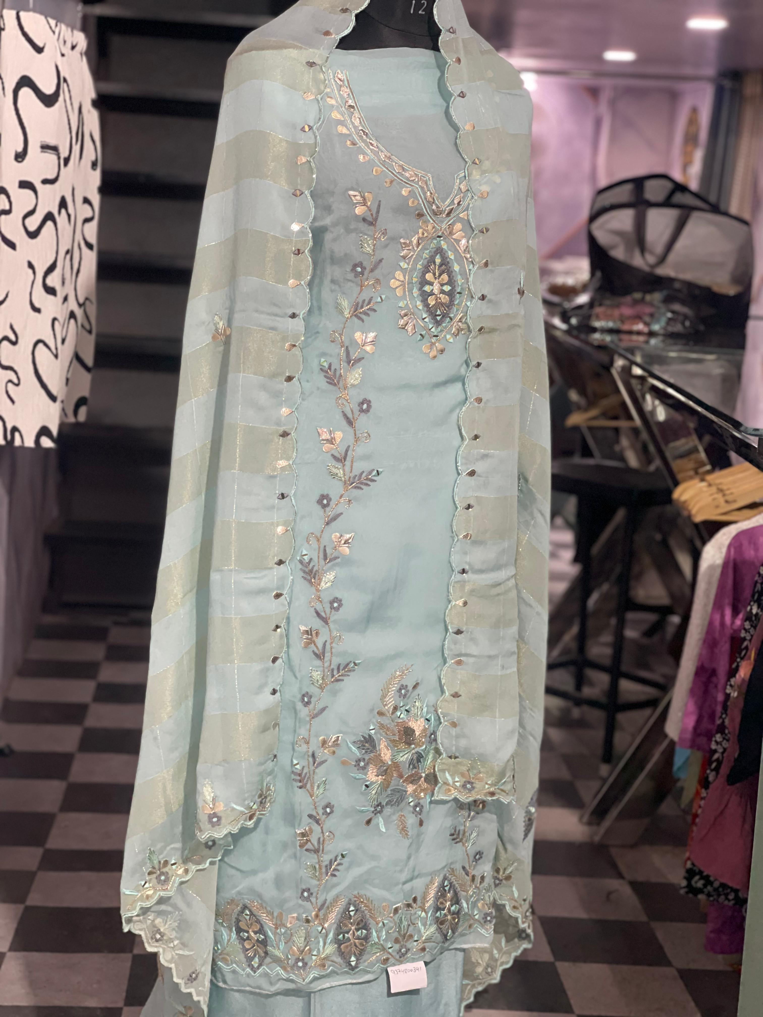  AC133 |  Orginza Suit | Light Blue Salwar Kameez Set | Gotta Patti Suit | Jaggo | Ring Cermony | Party Wear | Fastivel  