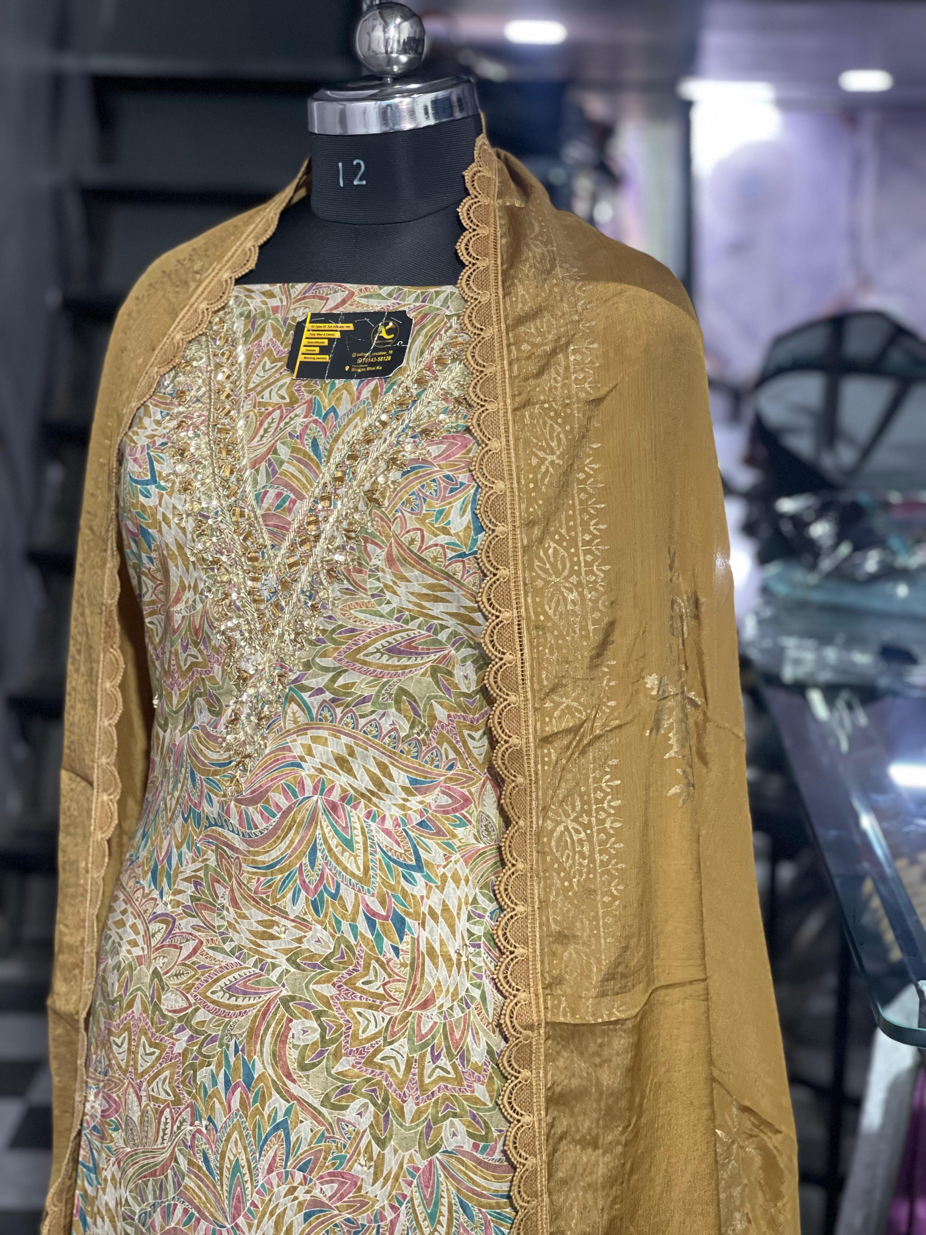  AC121 | Mustard Suit | Hand Work | Jaggo | Ring Cermony | Party Wear | Fastivel |