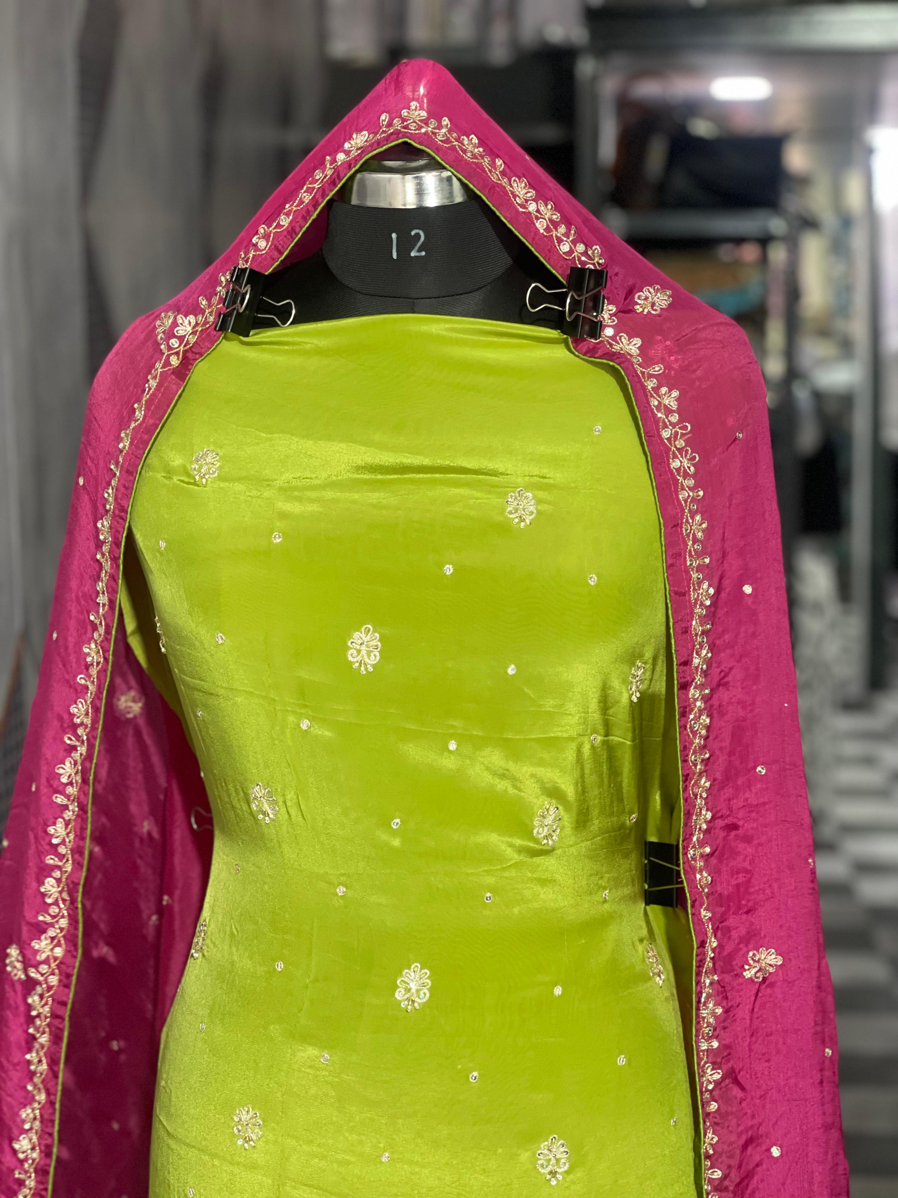  AC126 | Green Silk || Pink Dupatta || Creave Suit || Party Wear Suit || Hand Work || Zari Work