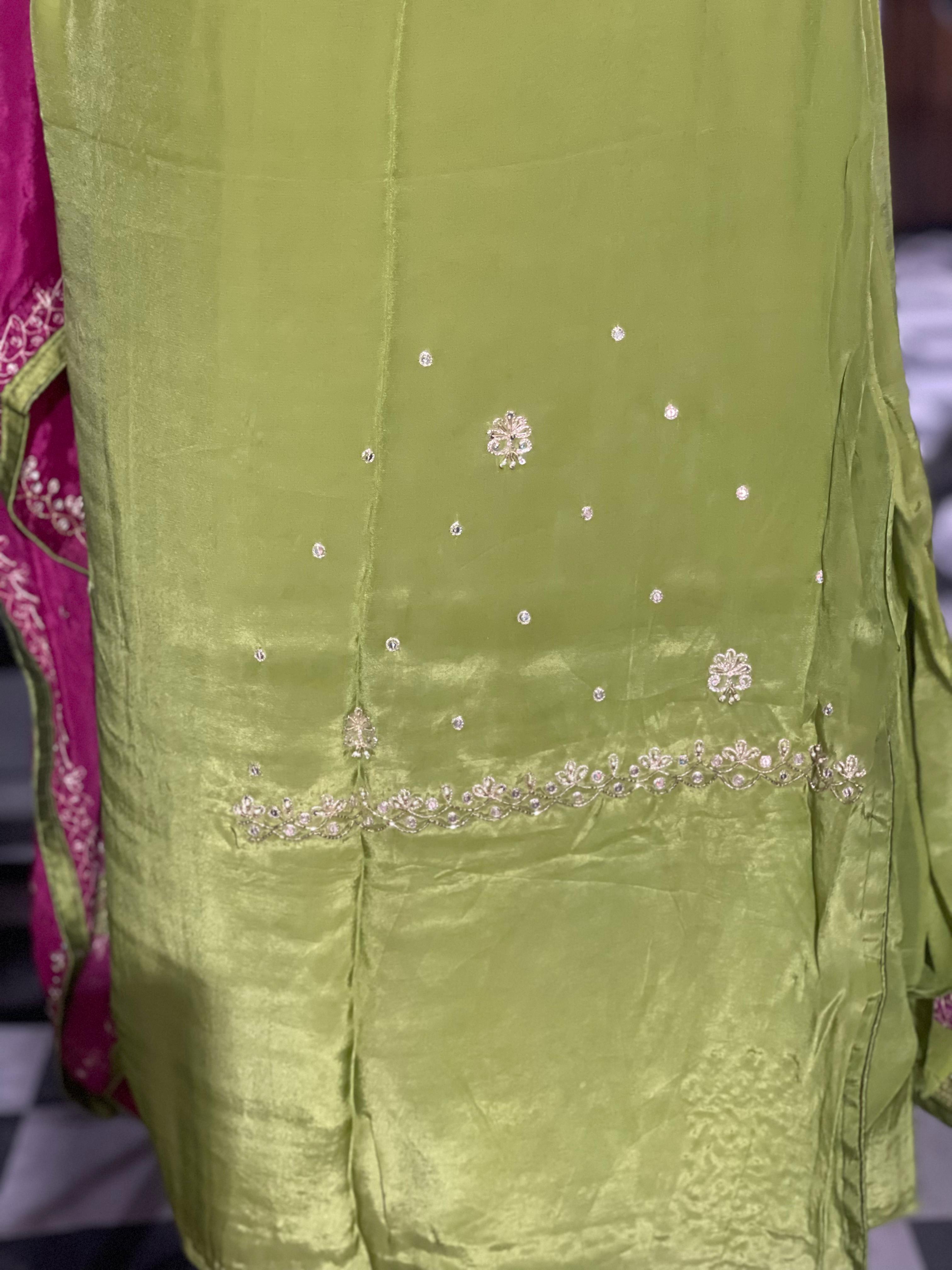  AC126 | Green Silk || Pink Dupatta || Creave Suit || Party Wear Suit || Hand Work || Zari Work