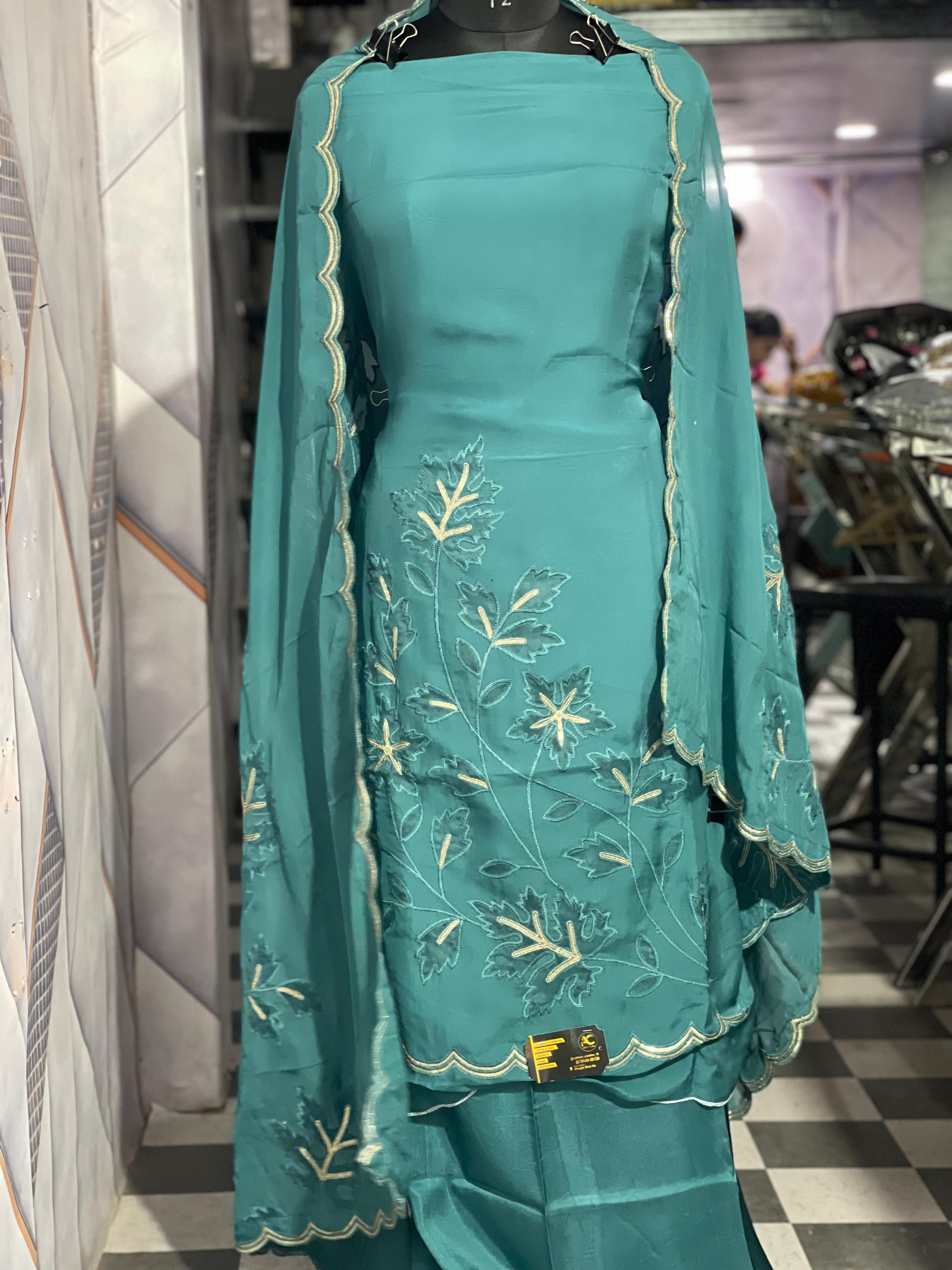  AC118 | Orginza Duppatta || Machine Work || Pach Work || sea Green || Jaggo Suit || Party Wear Suit 