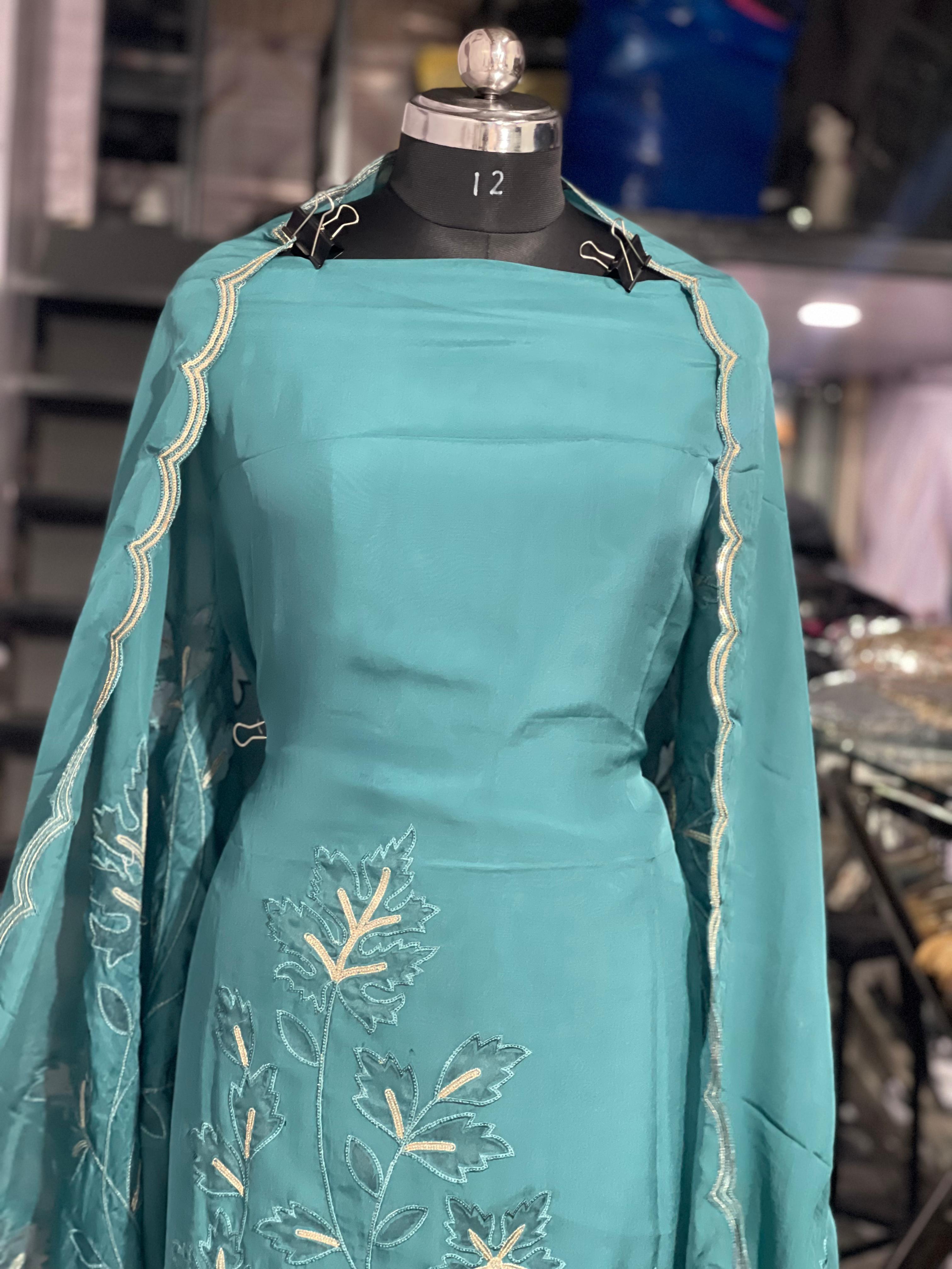  AC118 | Orginza Duppatta || Machine Work || Pach Work || sea Green || Jaggo Suit || Party Wear Suit 