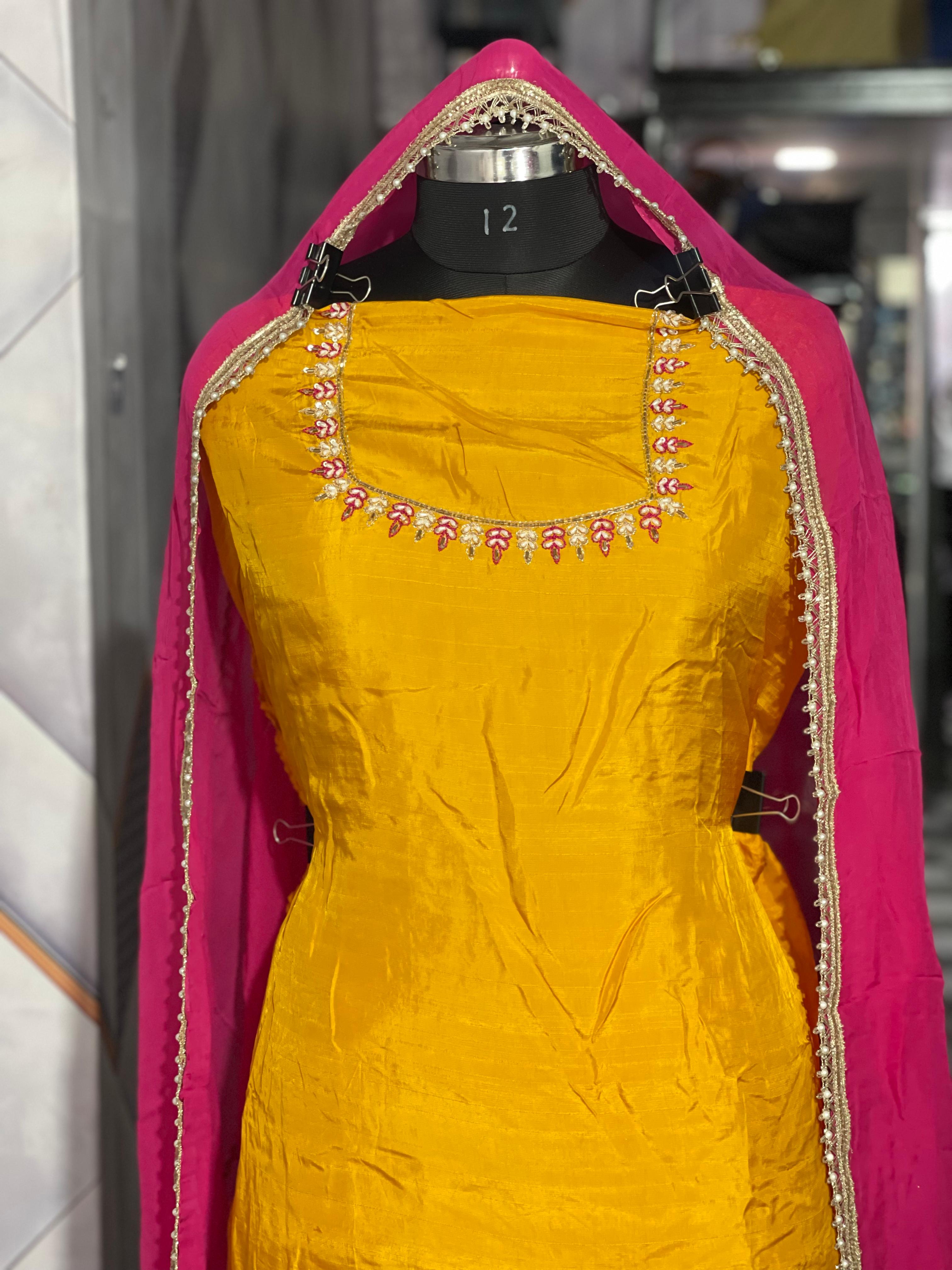 AC139 | Yellow Shirt || Pink Salwar || Hand Work || Crave Suit || Jaggo || Wedding Suit || Ring Ceremoney