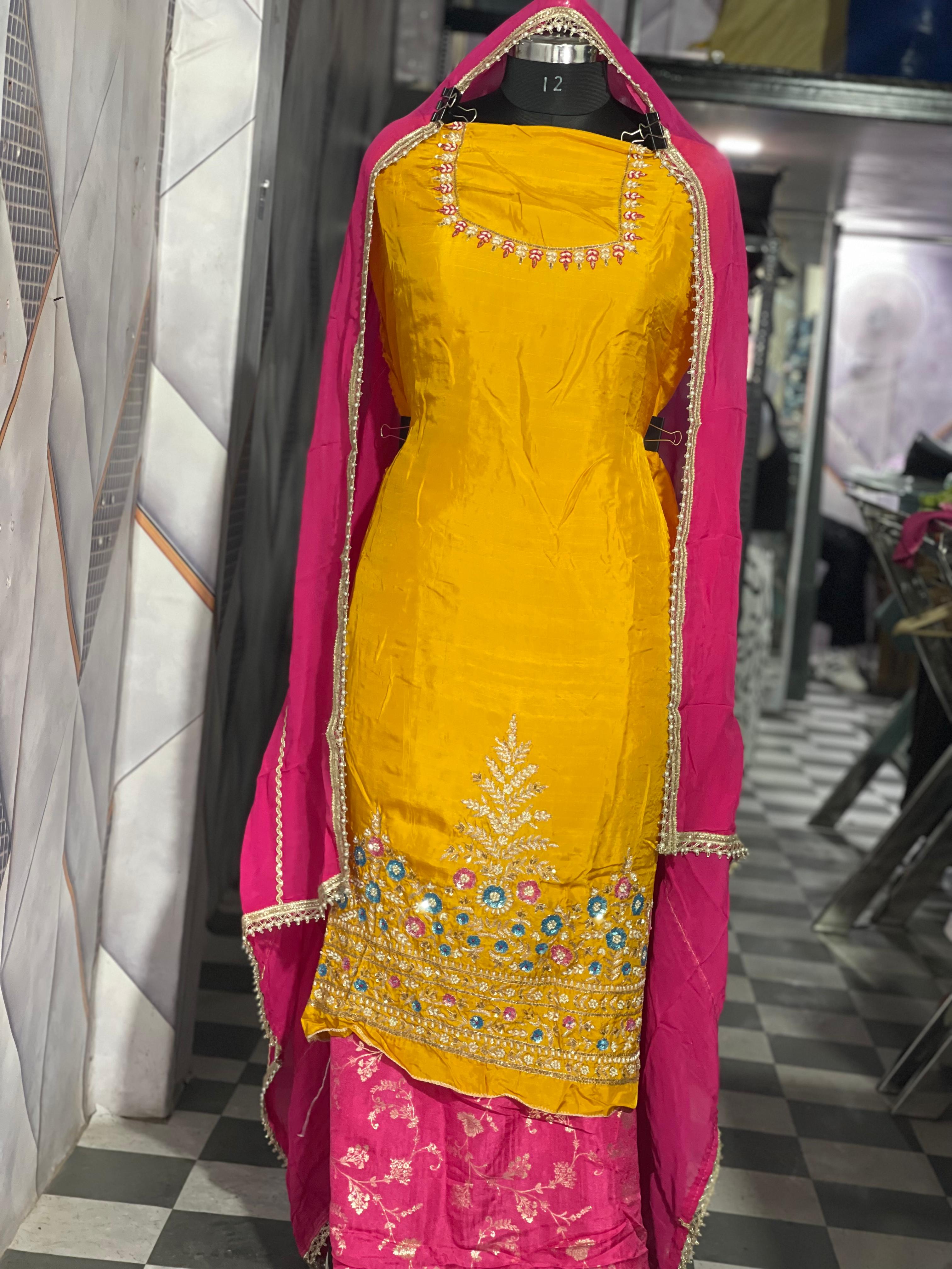  AC139 | Yellow Shirt || Pink Salwar || Hand Work || Crave Suit || Jaggo || Wedding Suit || Ring Ceremoney