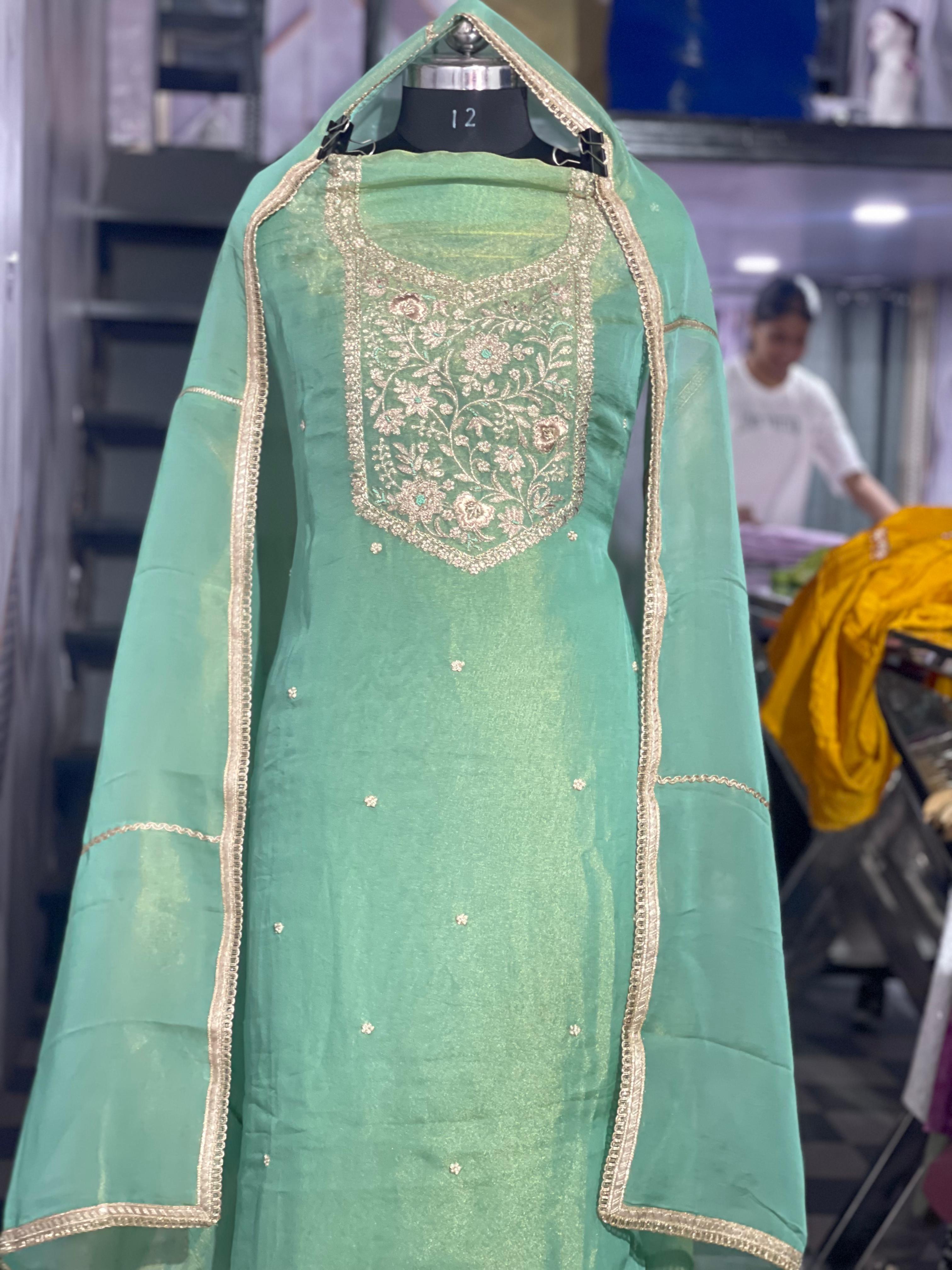  AC119 | Shimar Orginza || Bottom Work || Light Green || Creave Bottom ||  Green Traditional Kurta Set