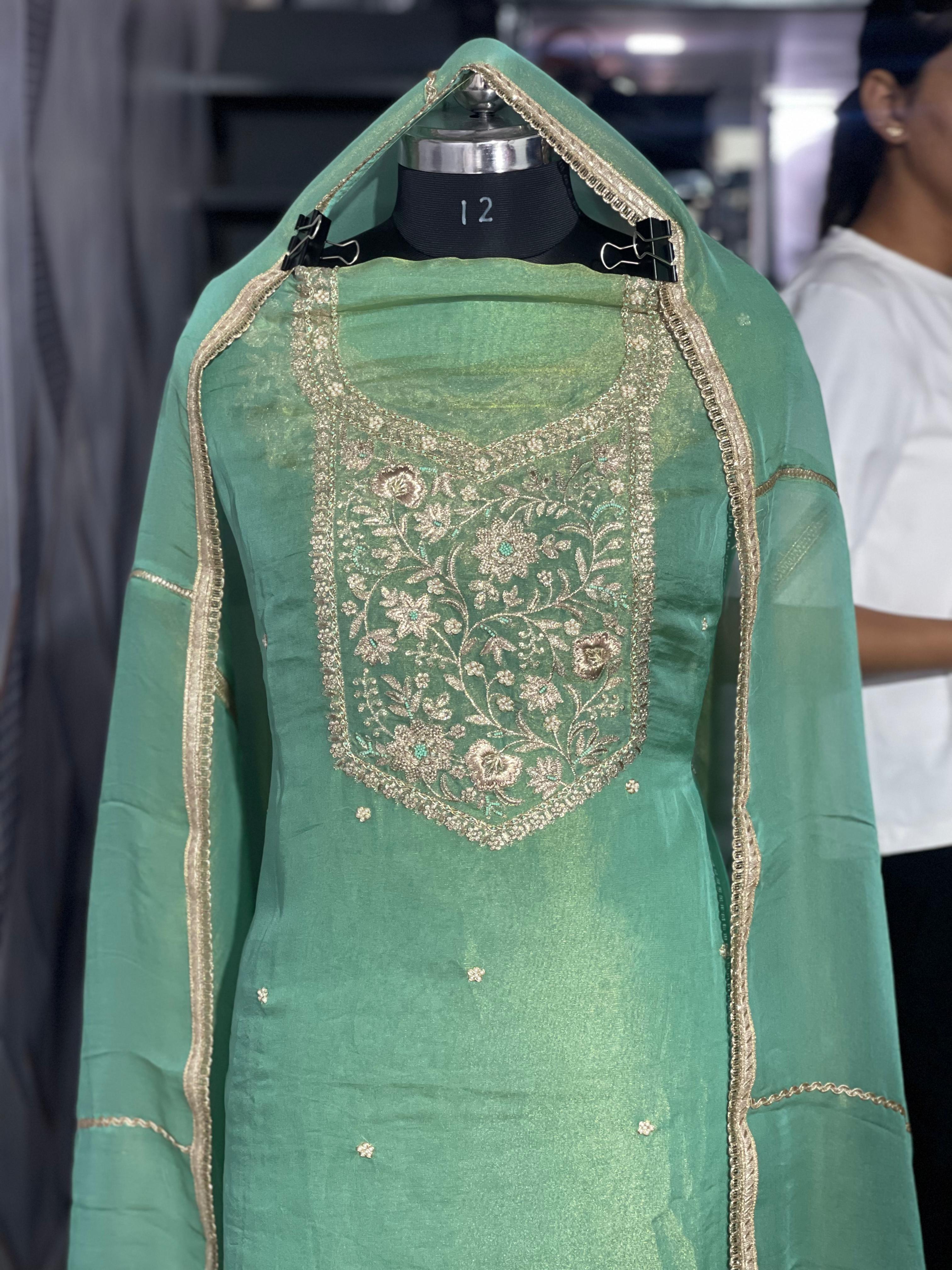  AC119 | Shimar Orginza || Bottom Work || Light Green || Creave Bottom ||  Green Traditional Kurta Set