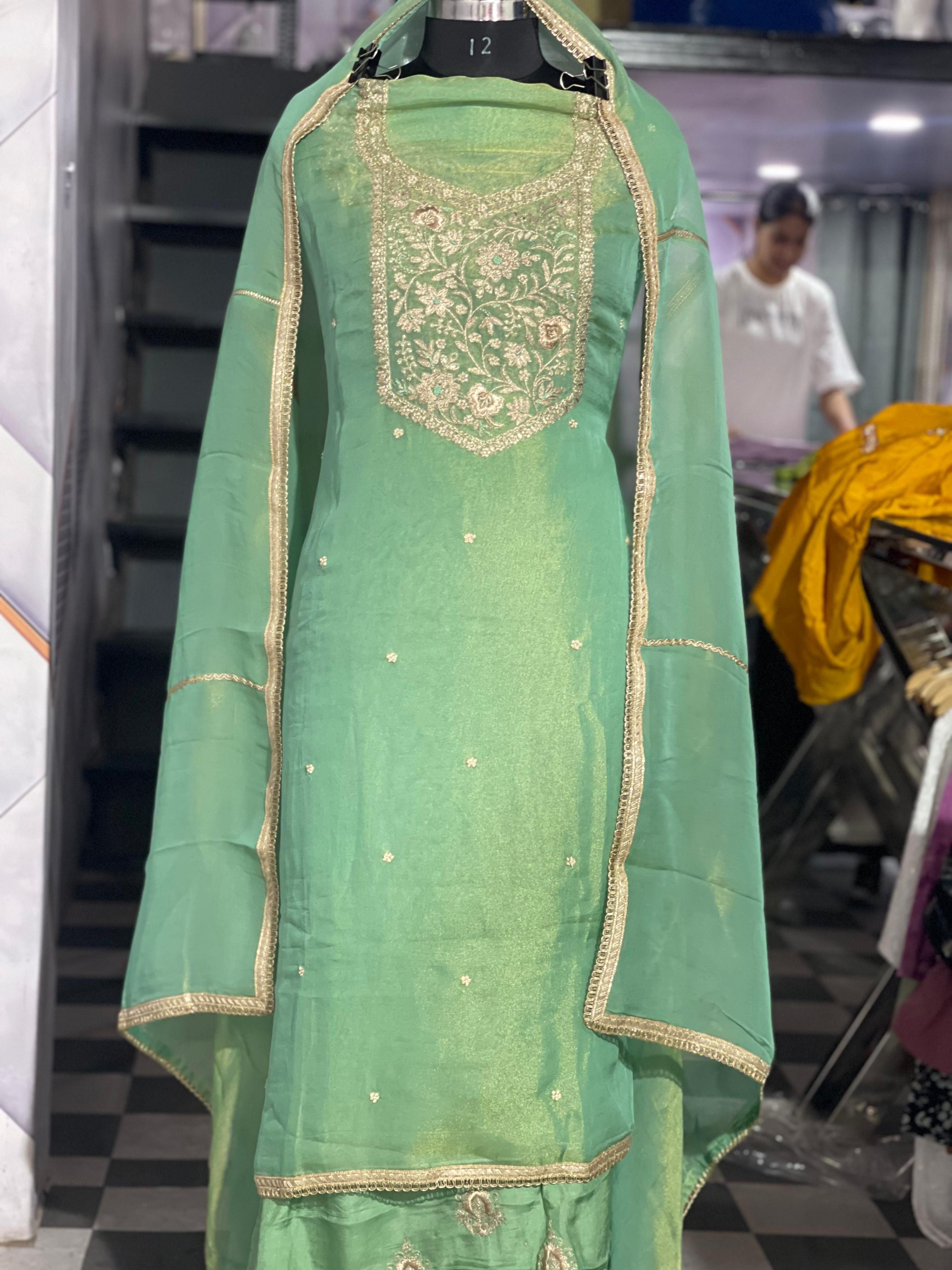  AC119 | Shimar Orginza || Bottom Work || Light Green || Creave Bottom ||  Green Traditional Kurta Set