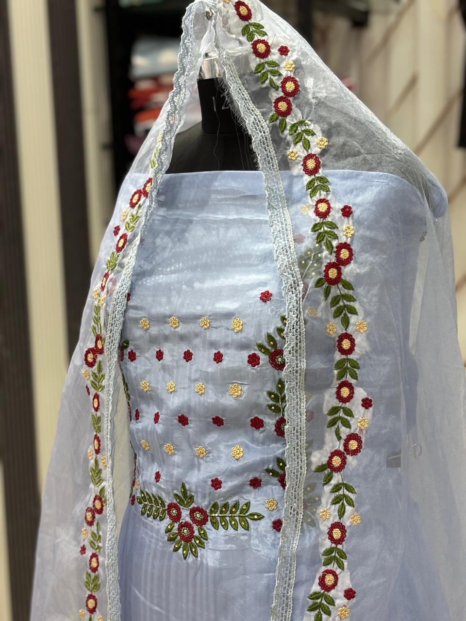 AC183 | Light Blue Suit | Festivel Suit | Jaggo  | Office Wear | Casual Suit | Party Wear | Machine Work 