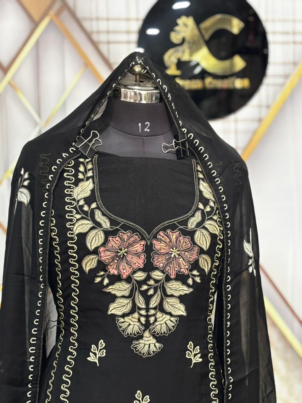 AC213 | Black Shade Suit || Hand With Paint Work | Organaza Shirt || Wedding Wear || Party Wear