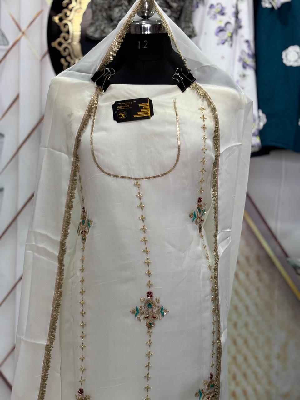 AC199 | White Suit | Burbery Fabric | Jaggo Wear | Party Wear | Ring Ceremony | Wedding Suit