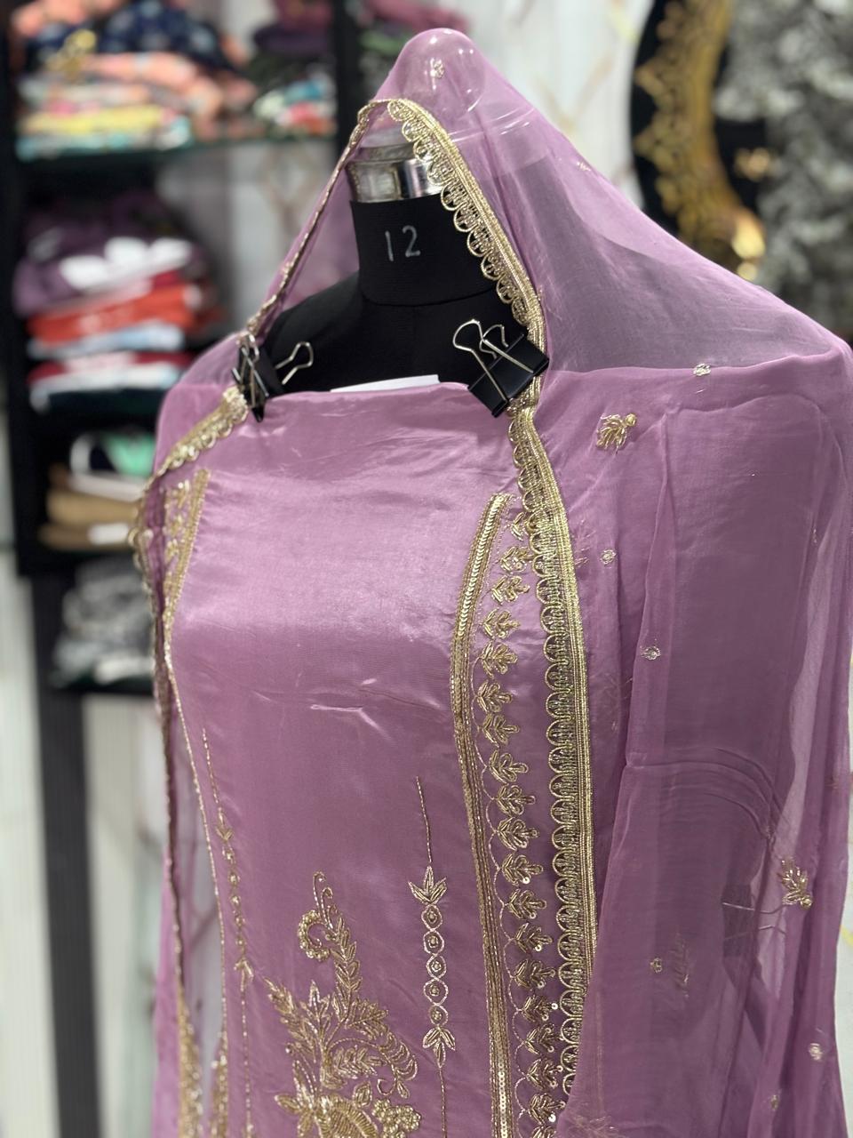 AC203 | Lavender Suit | Organza Suit | Party Wear Suit | Jaggo Suit | Ring Ceremony 