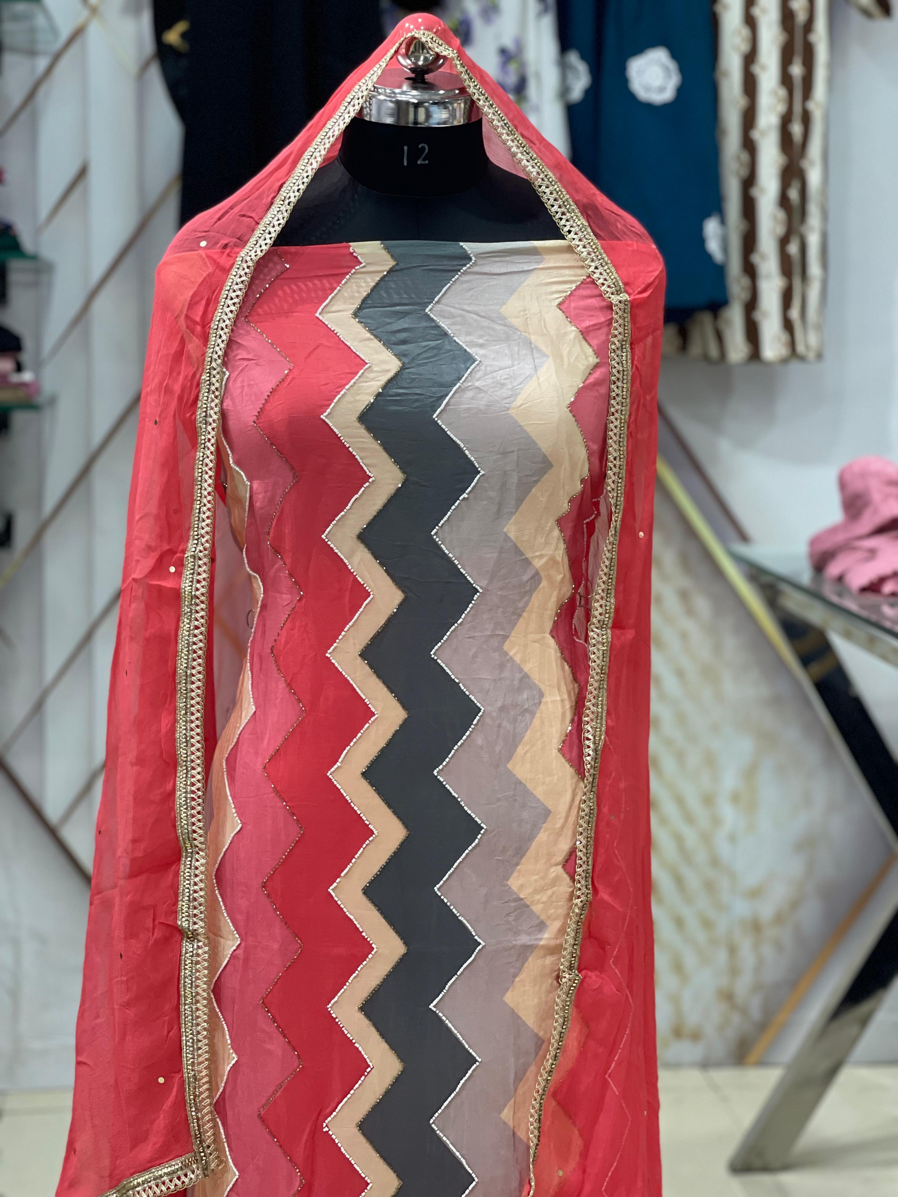 AC159  |  Designer Zigzag Pattern Salwar Suit | Festivel Suit | Jaggo  | Office Wear | Casual Suit | Party Wear 