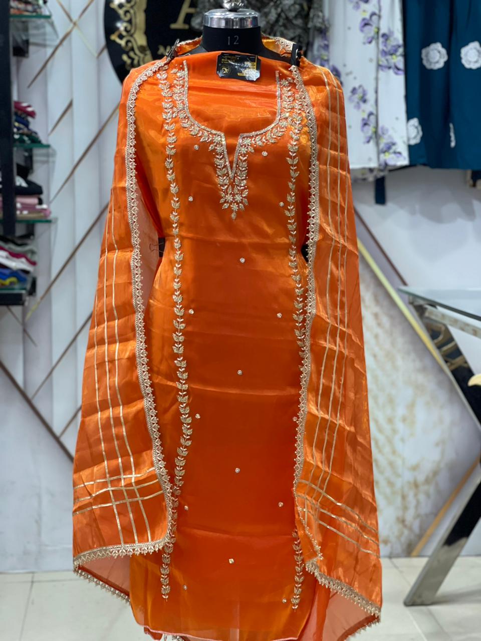 AC196 | Orange Shade Suit | Shimmer Stuff | Jaggo | Ring Ceremony | Party Wear
