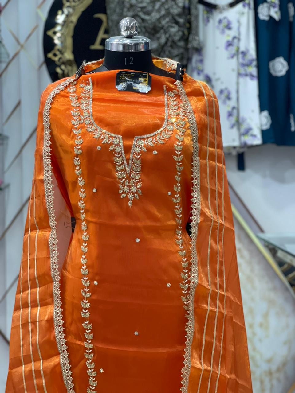 AC196 | Orange Shade Suit | Shimmer Stuff | Jaggo | Ring Ceremony | Party Wear
