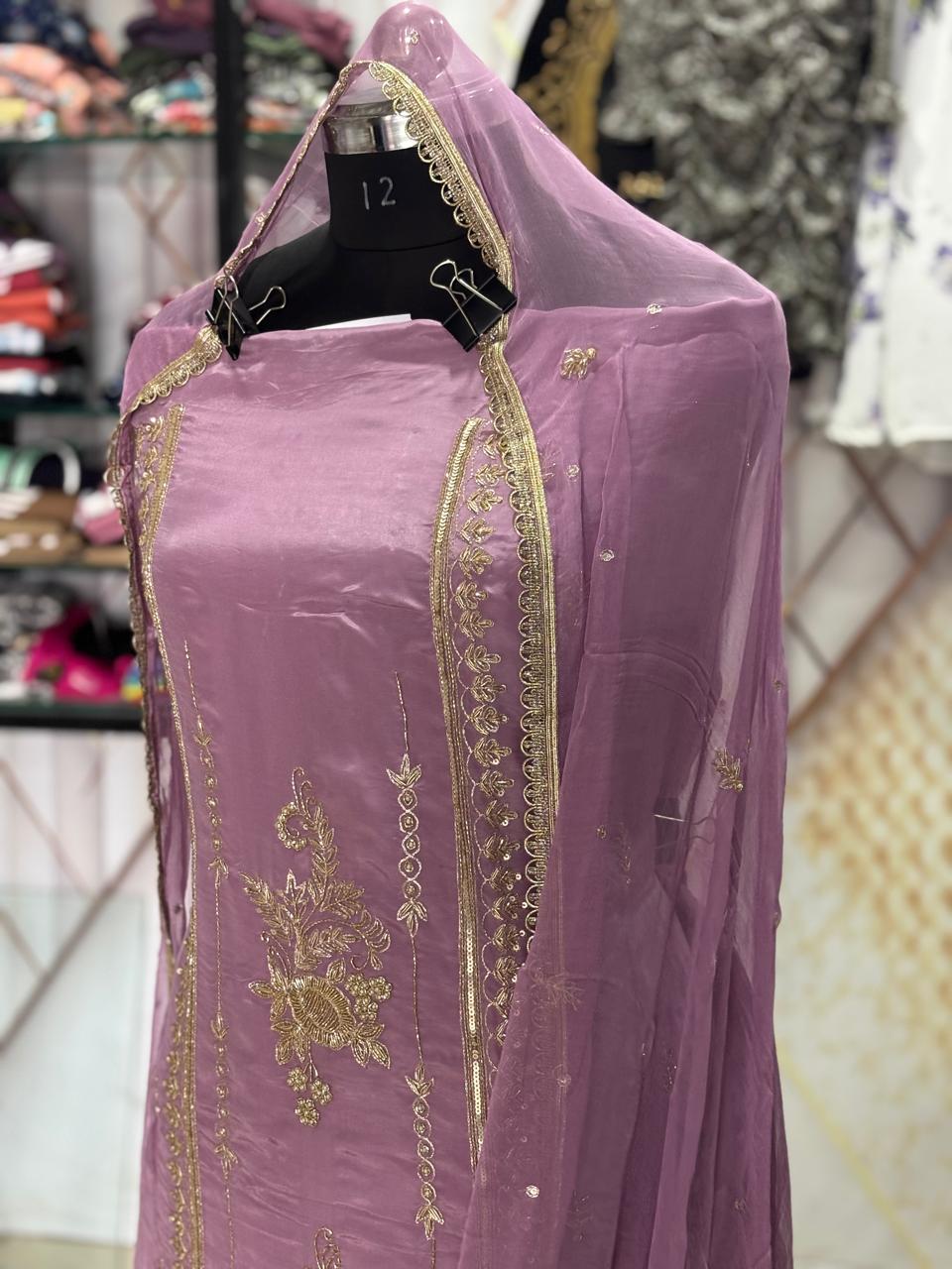 AC203 | Lavender Suit | Organza Suit | Party Wear Suit | Jaggo Suit | Ring Ceremony 