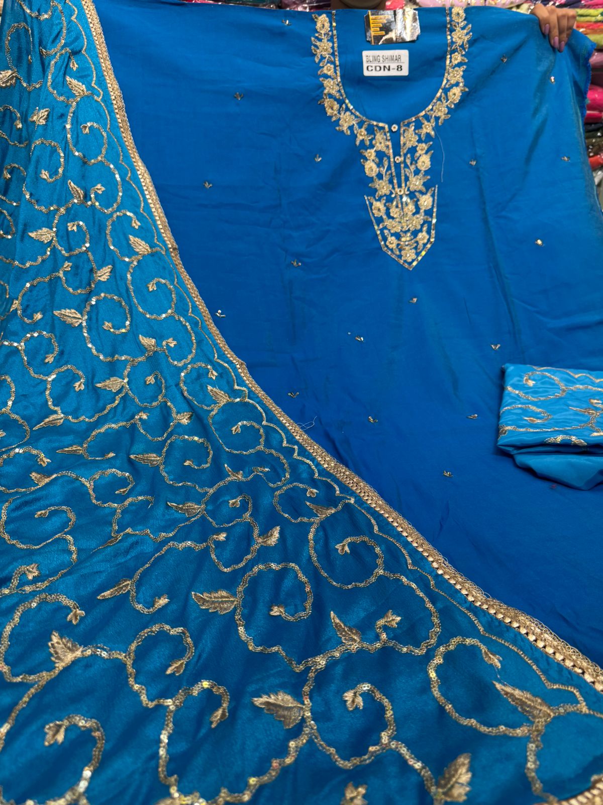 AC232 | Blue Embroidered Suit | Jal Work | Shimmer Stuff | Party Wear | Ring Ceremony Wear