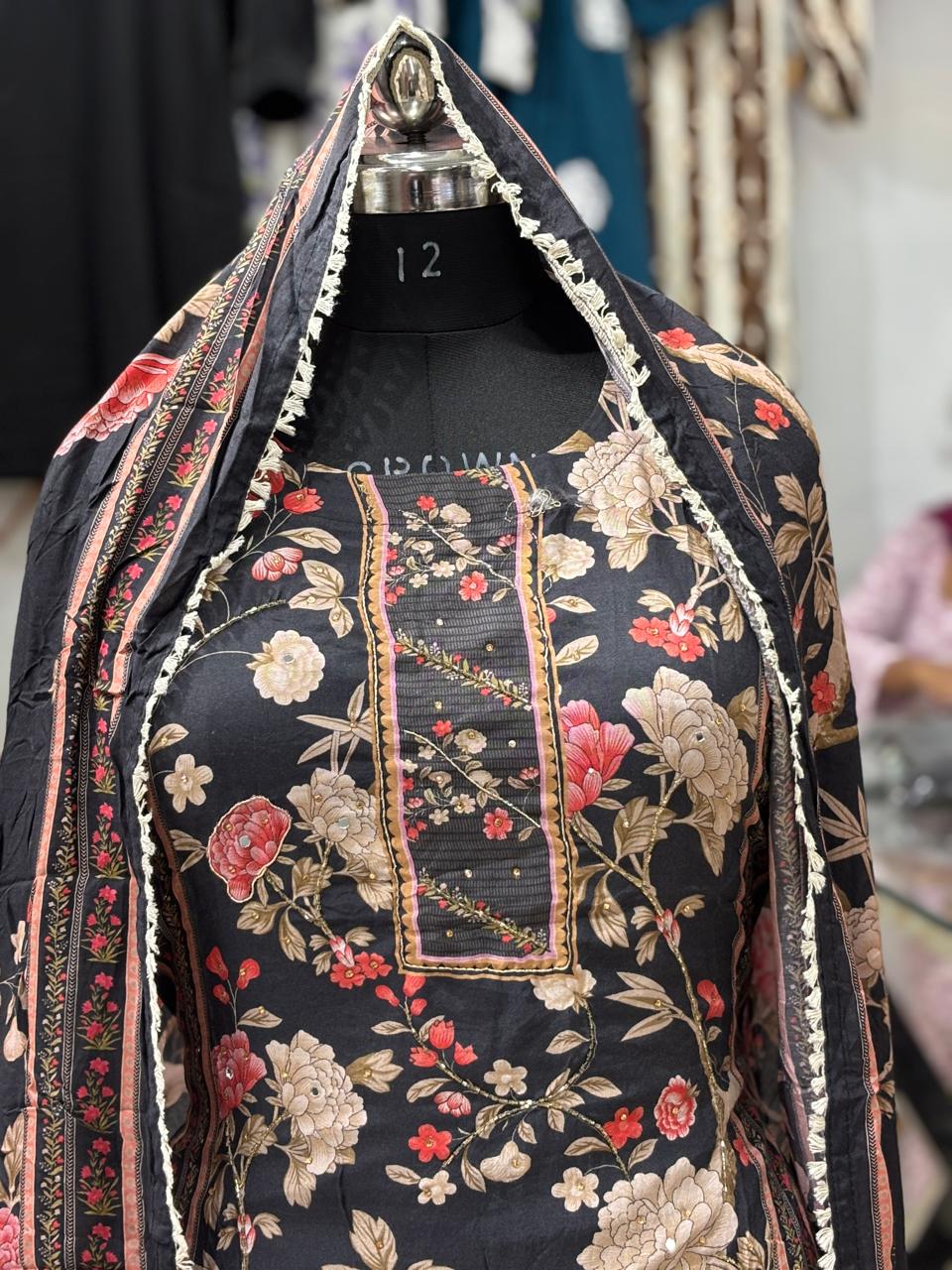 AC185 | Floral Black Digital Printed Suit | Festivel Suit | Jaggo  | Office Wear | Casual Suit | Party Wear 