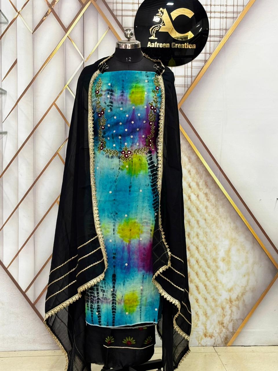 AC210 || Tie-Dye Suit || Hand Work | Organza Suit |Jaggo  Wear || Party Wear 